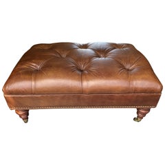 Handsome Embossed Leather Tufted Ottoman Coffee Table