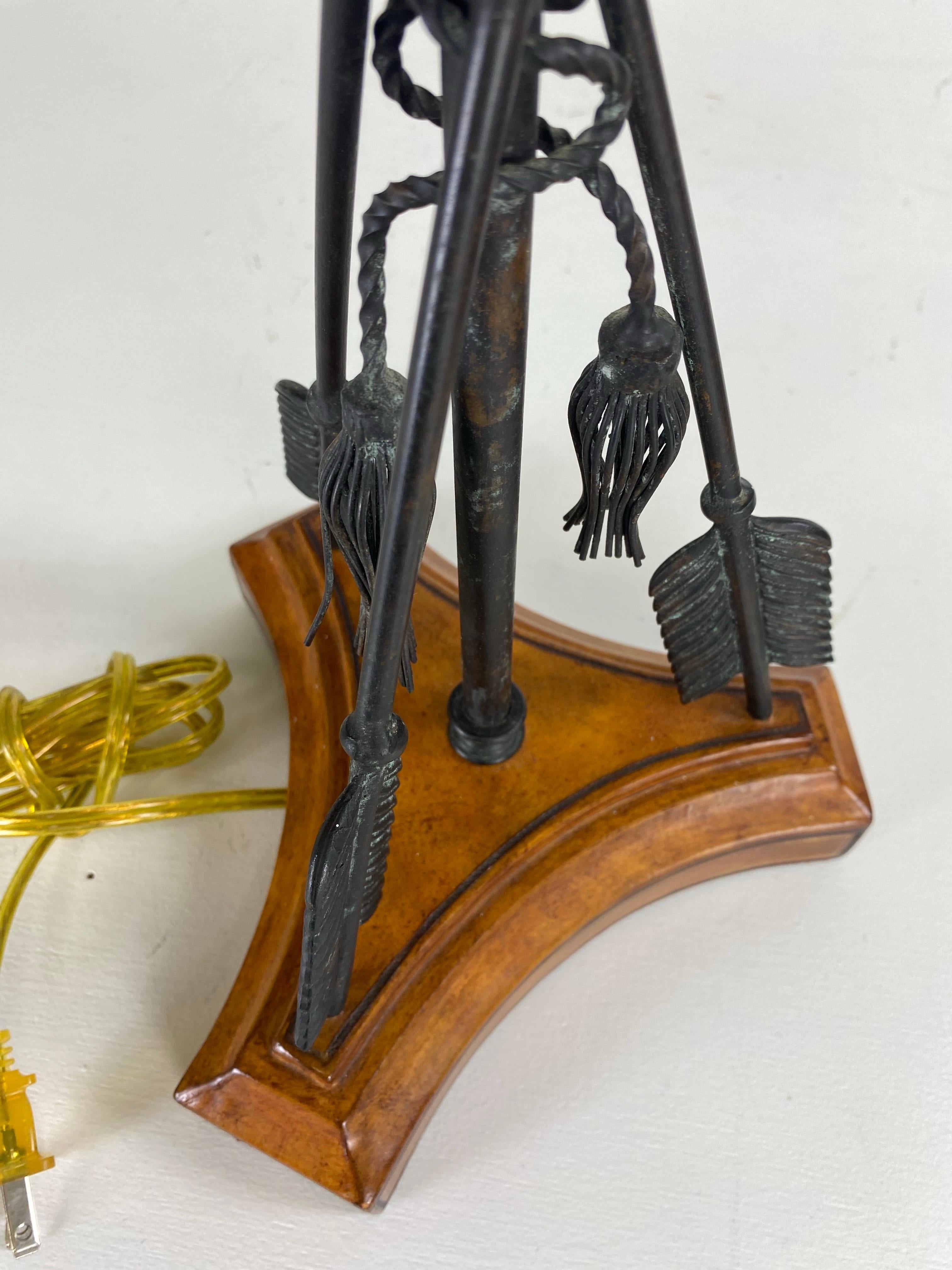Philippine Handsome Empire inspired leather and iron table lamp by Maitland Smith For Sale
