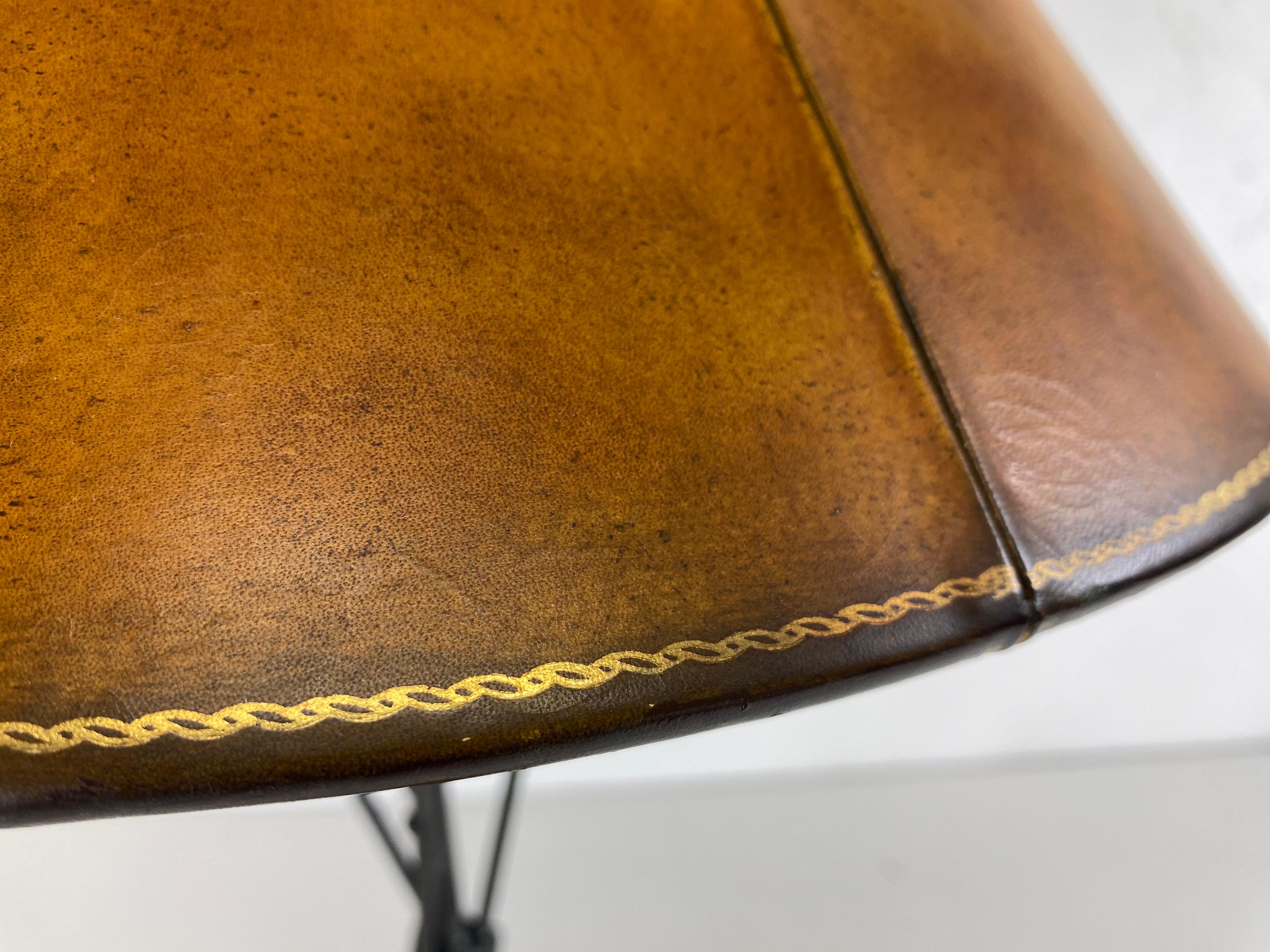 Handsome Empire inspired leather and iron table lamp by Maitland Smith In Good Condition For Sale In Allentown, PA