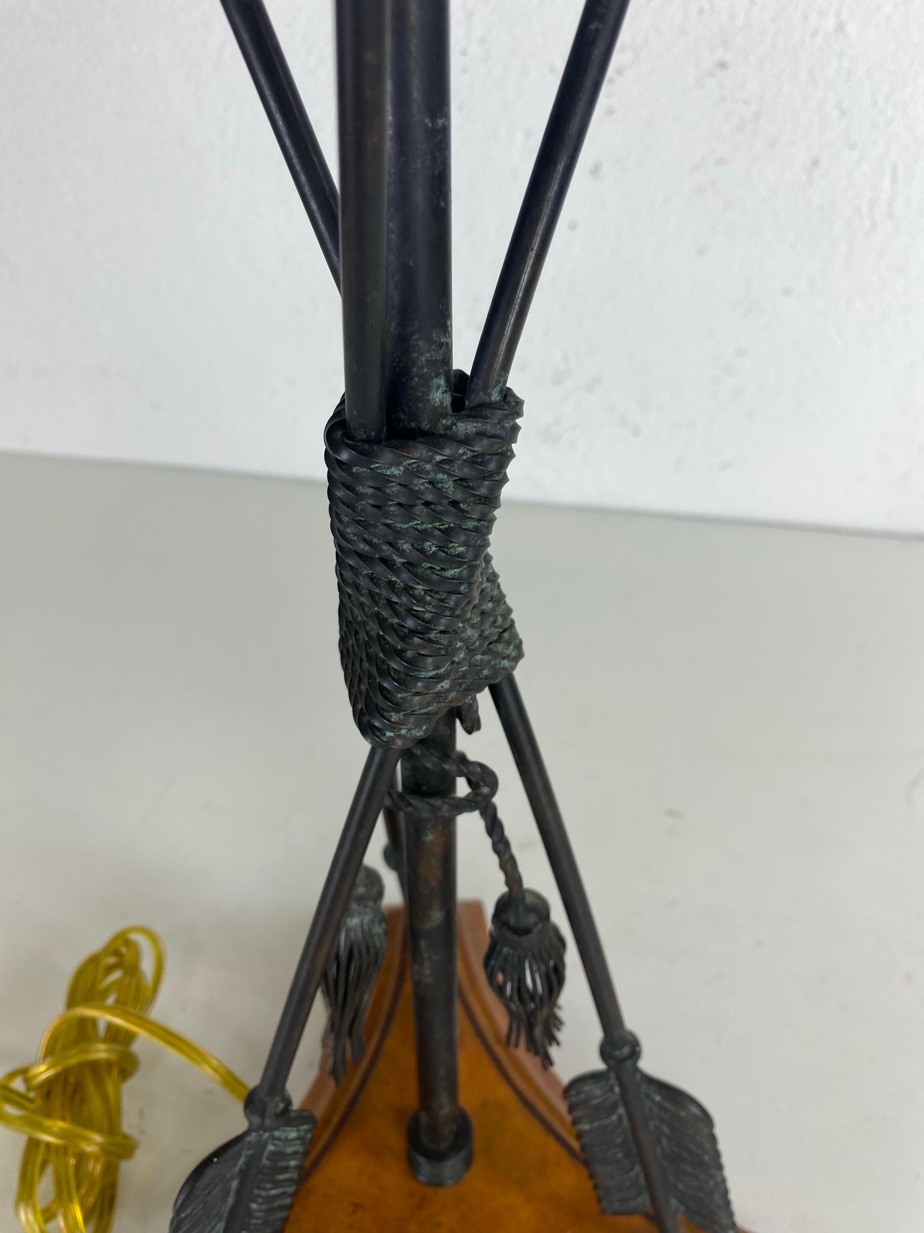 Contemporary Handsome Empire inspired leather and iron table lamp by Maitland Smith For Sale