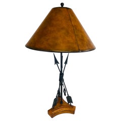 Handsome Empire inspired leather and iron table lamp by Maitland Smith