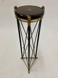 Handsome Empire Style Brass Steel and Leather Pedestal by Maitland Smith