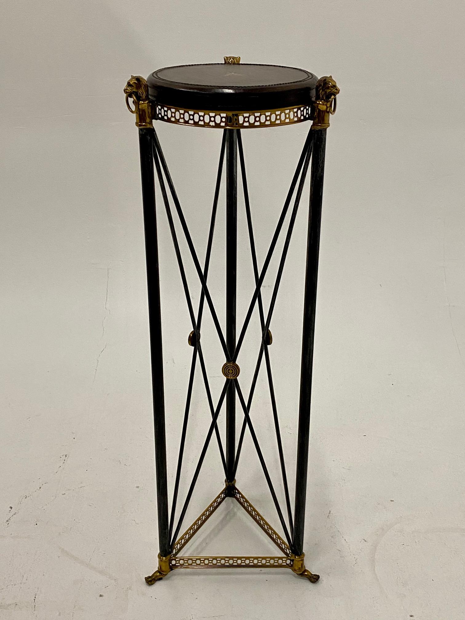 Philippine Handsome Empire Style Brass Steel and Leather Pedestal by Maitland Smith