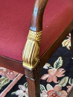 Precioso Sillón Estilo Imperio de Nogal y Tapizado