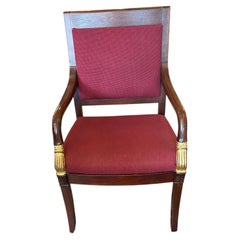 Precioso Sillón Estilo Imperio de Nogal y Tapizado