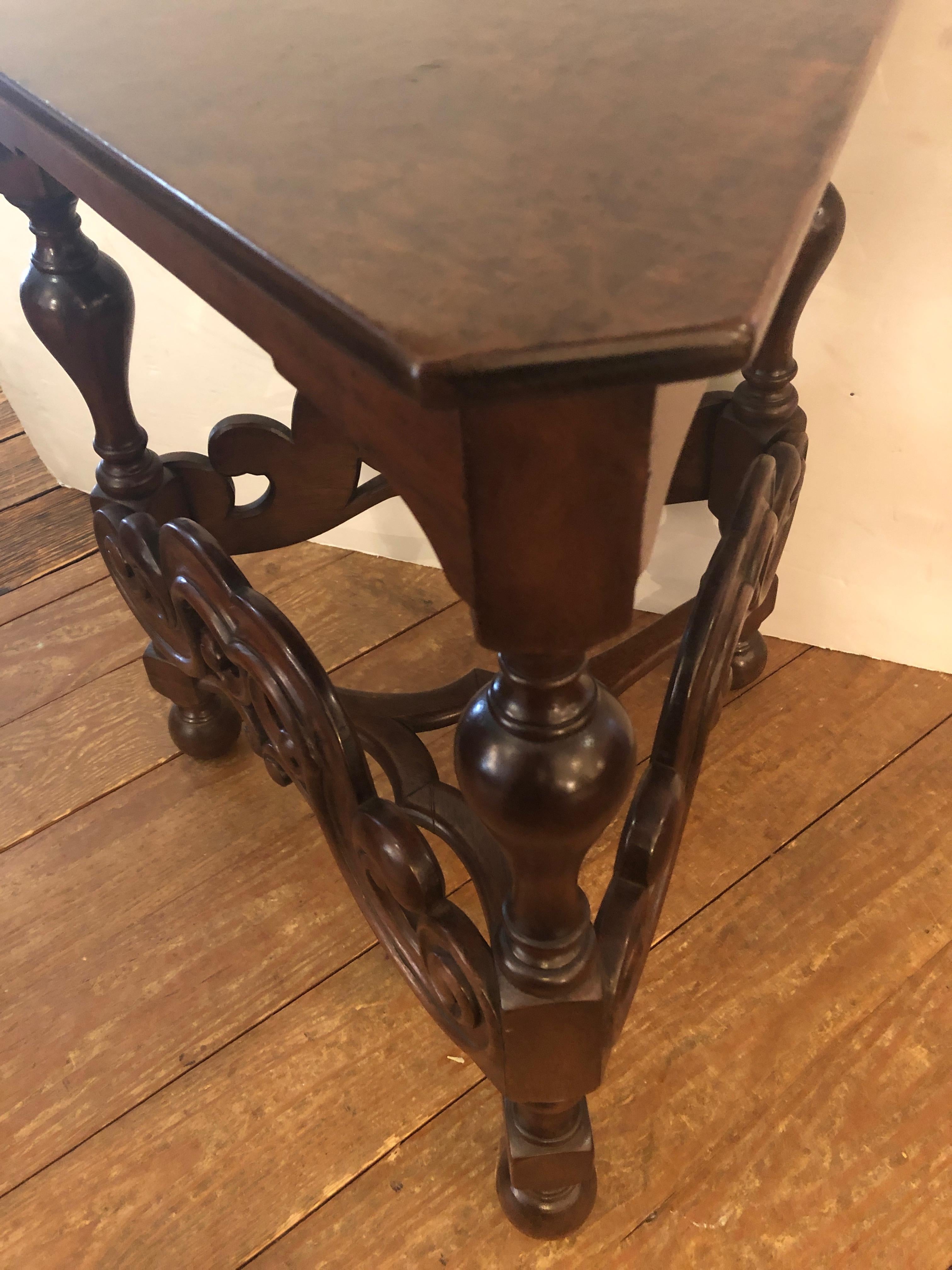Handsome English Antique Triangular Walnut Side End Table 1