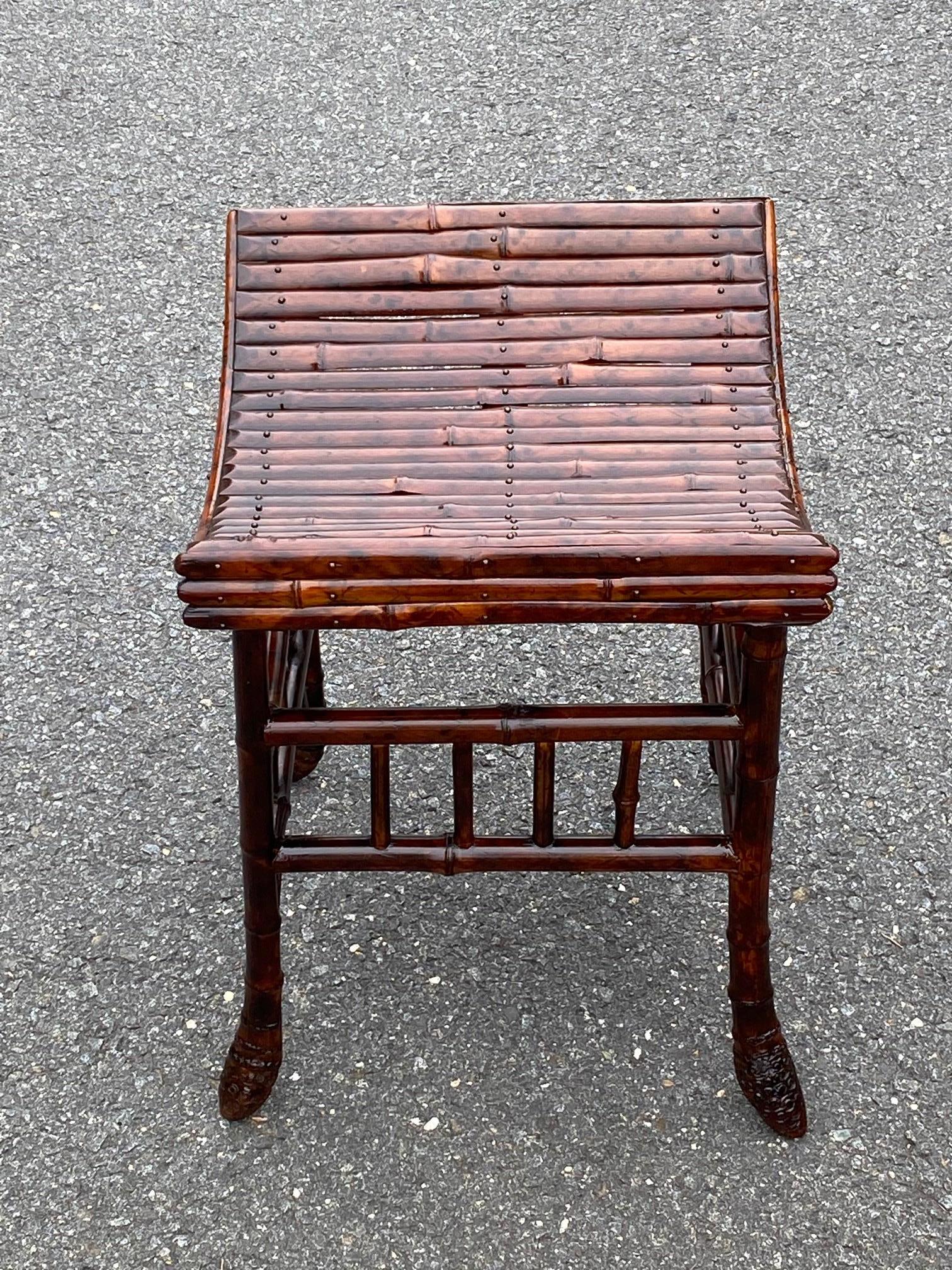Early 20th Century Handsome English Bamboo Bench or Stool with Faux Tortoise Finish