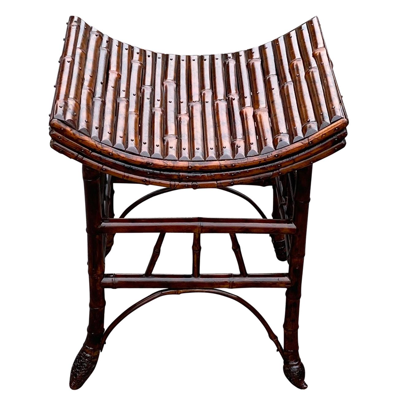 Handsome English Bamboo Bench or Stool with Faux Tortoise Finish