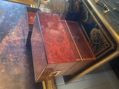 Handsome English Burlwood Humidor With Polished Finish, Brass Campaign Pulls