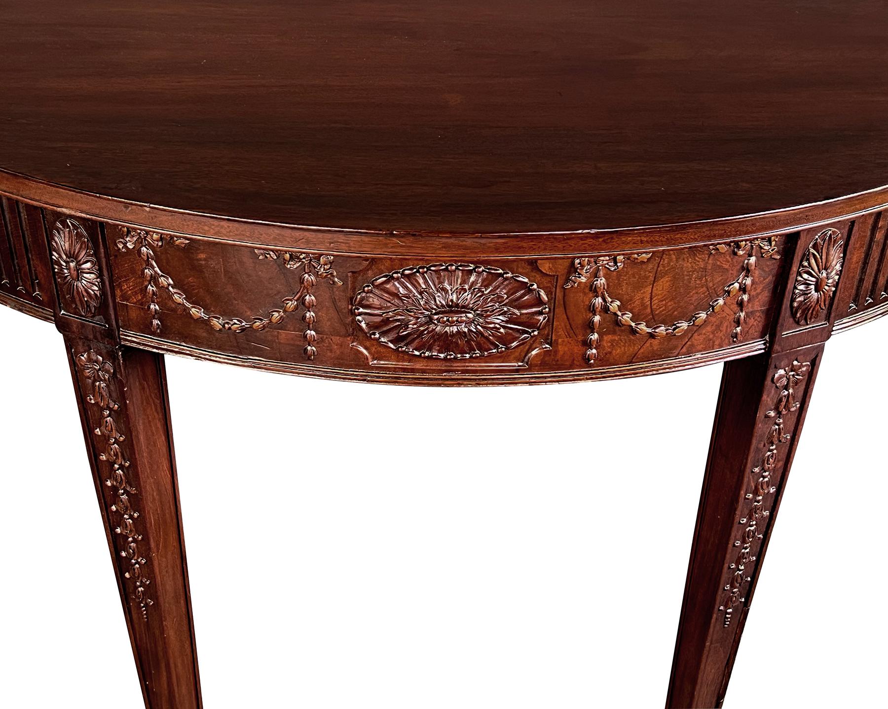 Late 19th Century Handsome English George III Hepplewhite Style Carved Mahogany Demilune Table For Sale