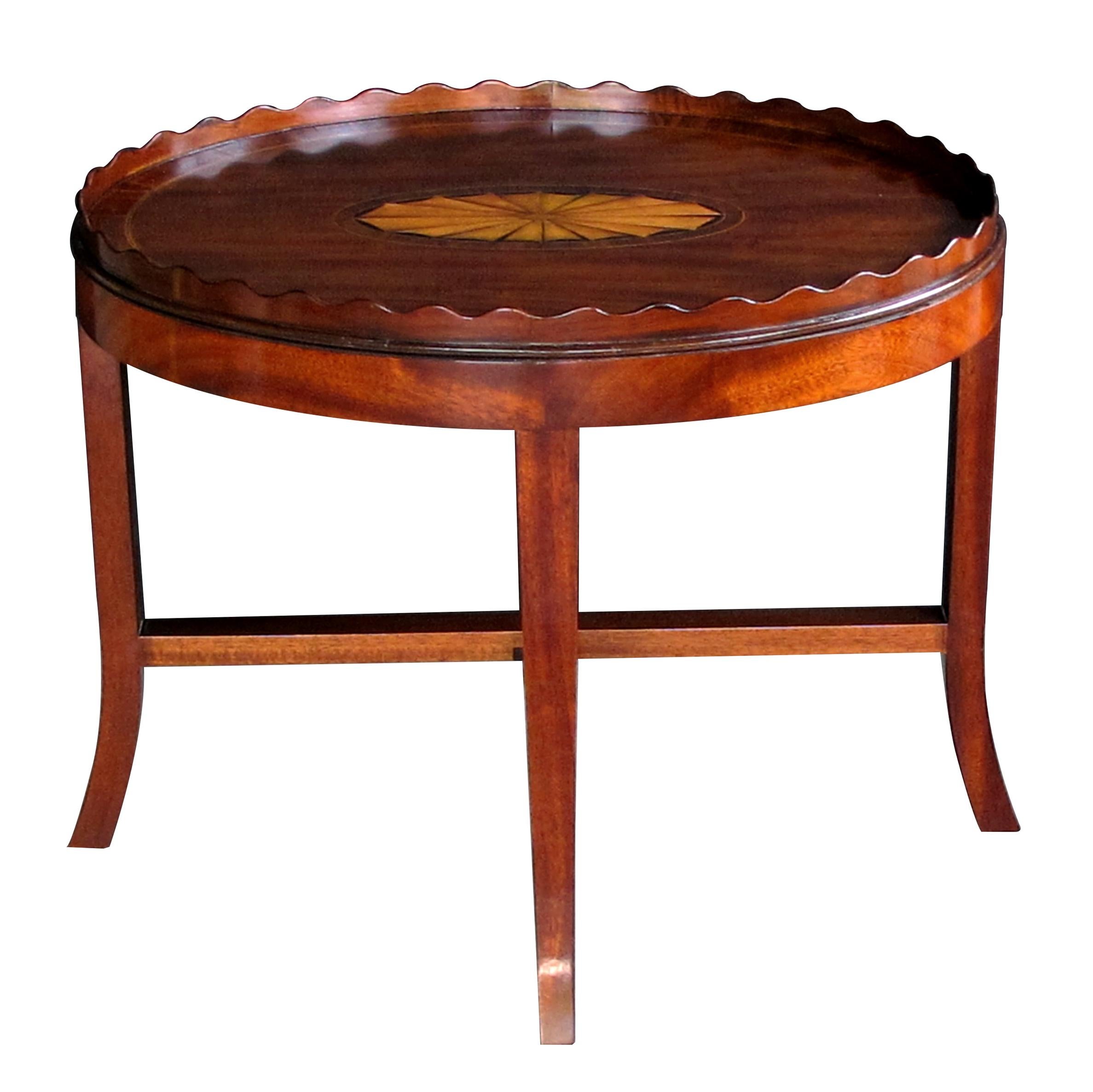 Handsome English George III Style Oval Inlaid Tray on Stand