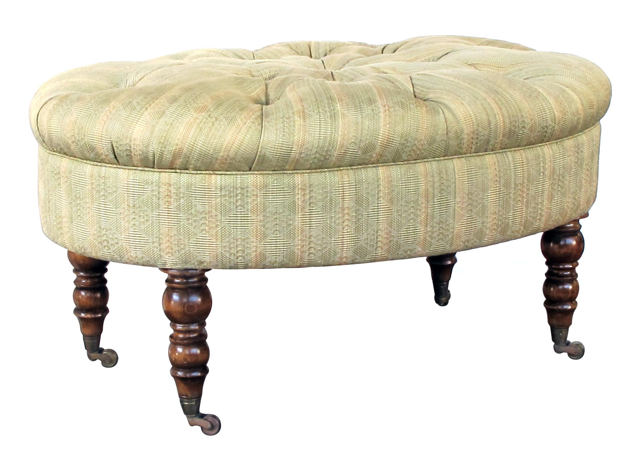 William IV Handsome English Late 19th Century Oval Ottoman/Stool with Turned Legs & Casters For Sale