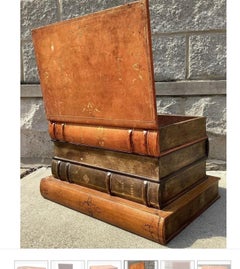 Handsome English Leather Bound Books As A Side Table With Interior Storage.