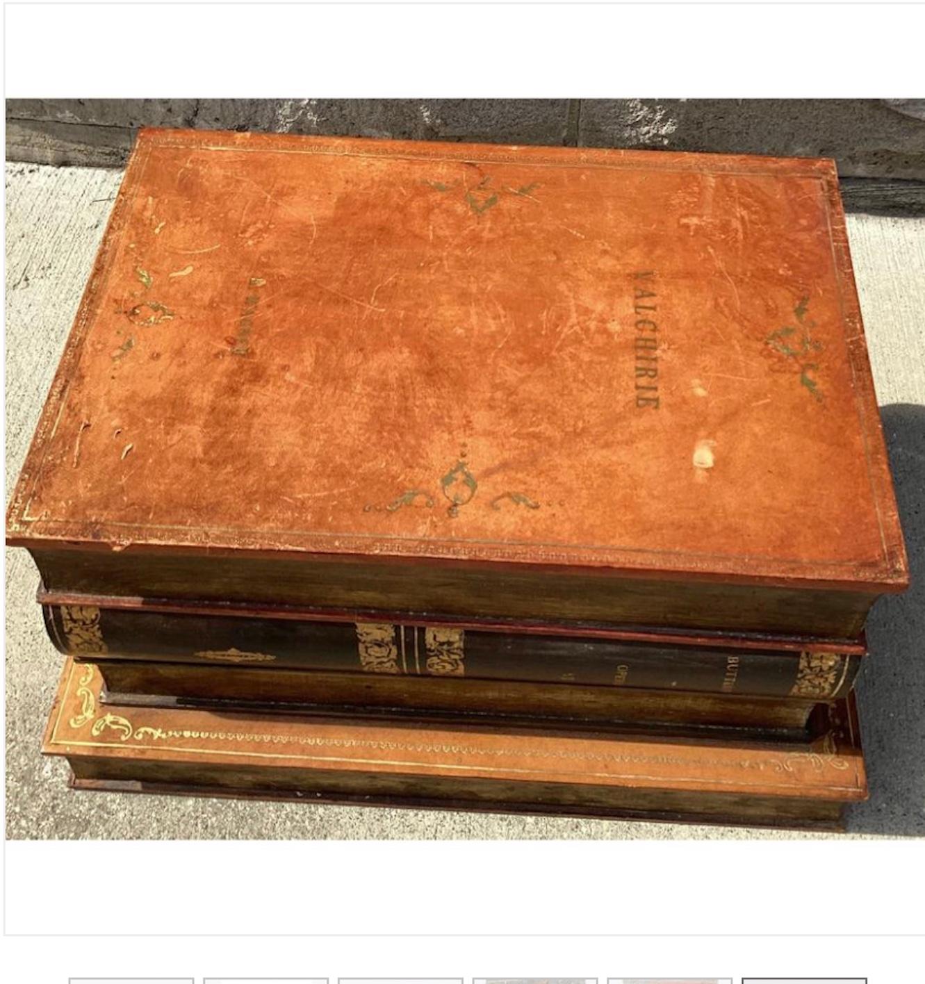 20th Century Handsome English Leather Bound Books As A Side Table With Interior Storage. For Sale