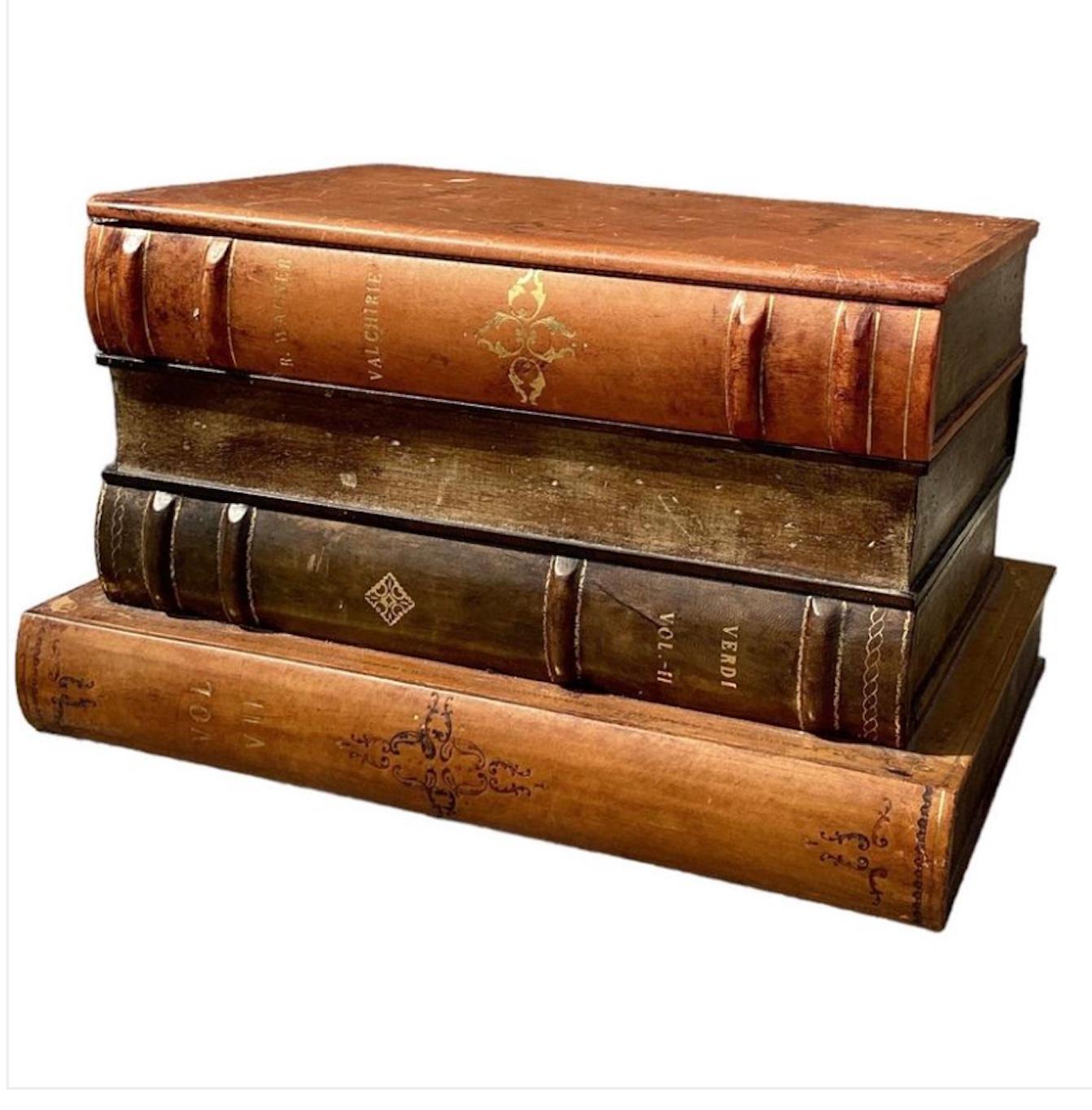 Handsome English Leather Bound Books As A Side Table With Interior Storage. For Sale 1
