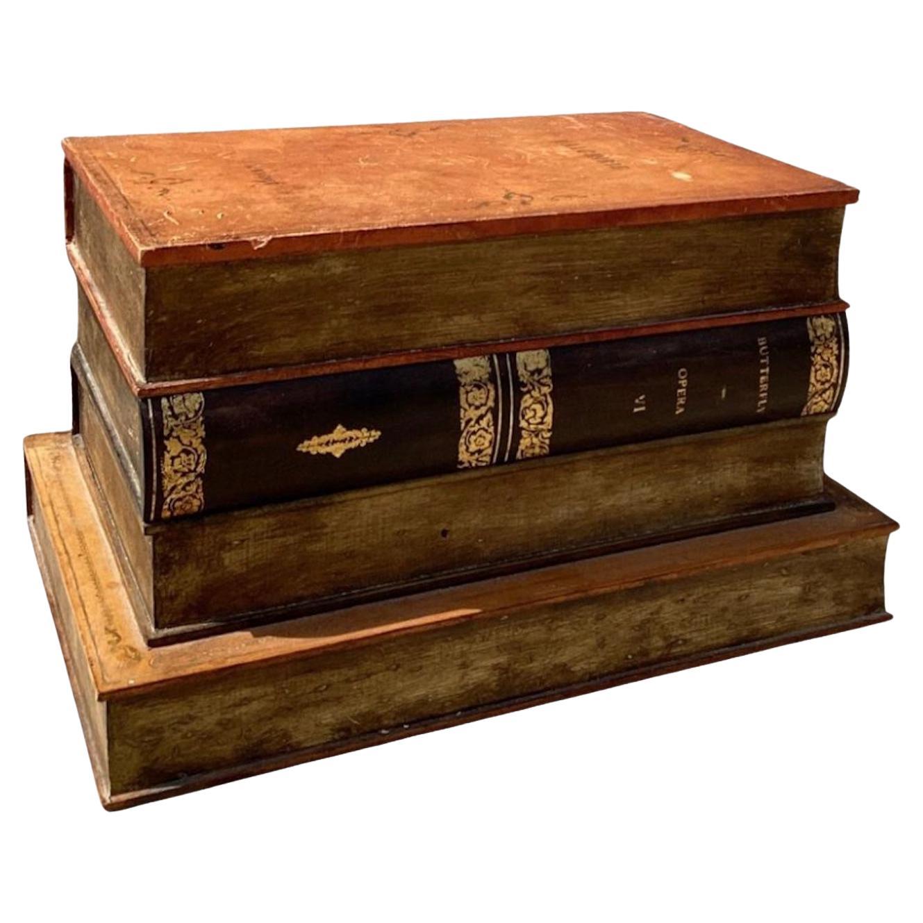 Handsome English Leather Bound Books As A Side Table With Interior Storage. For Sale