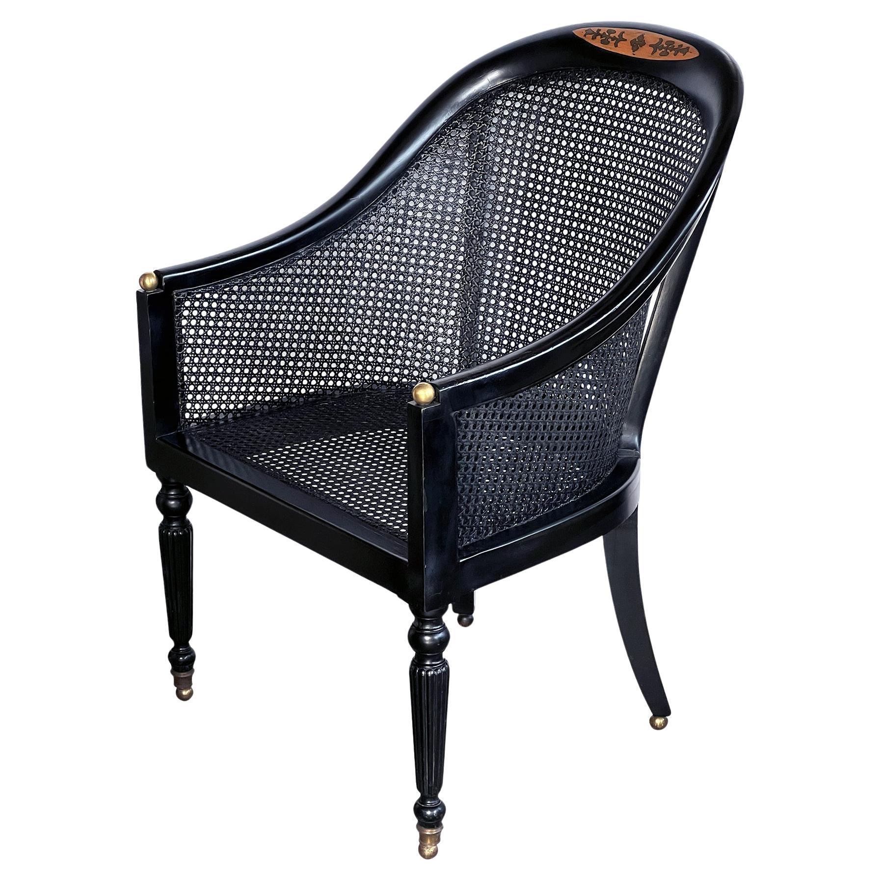 Handsome English Regency Style Ebonized Library Chair For Sale
