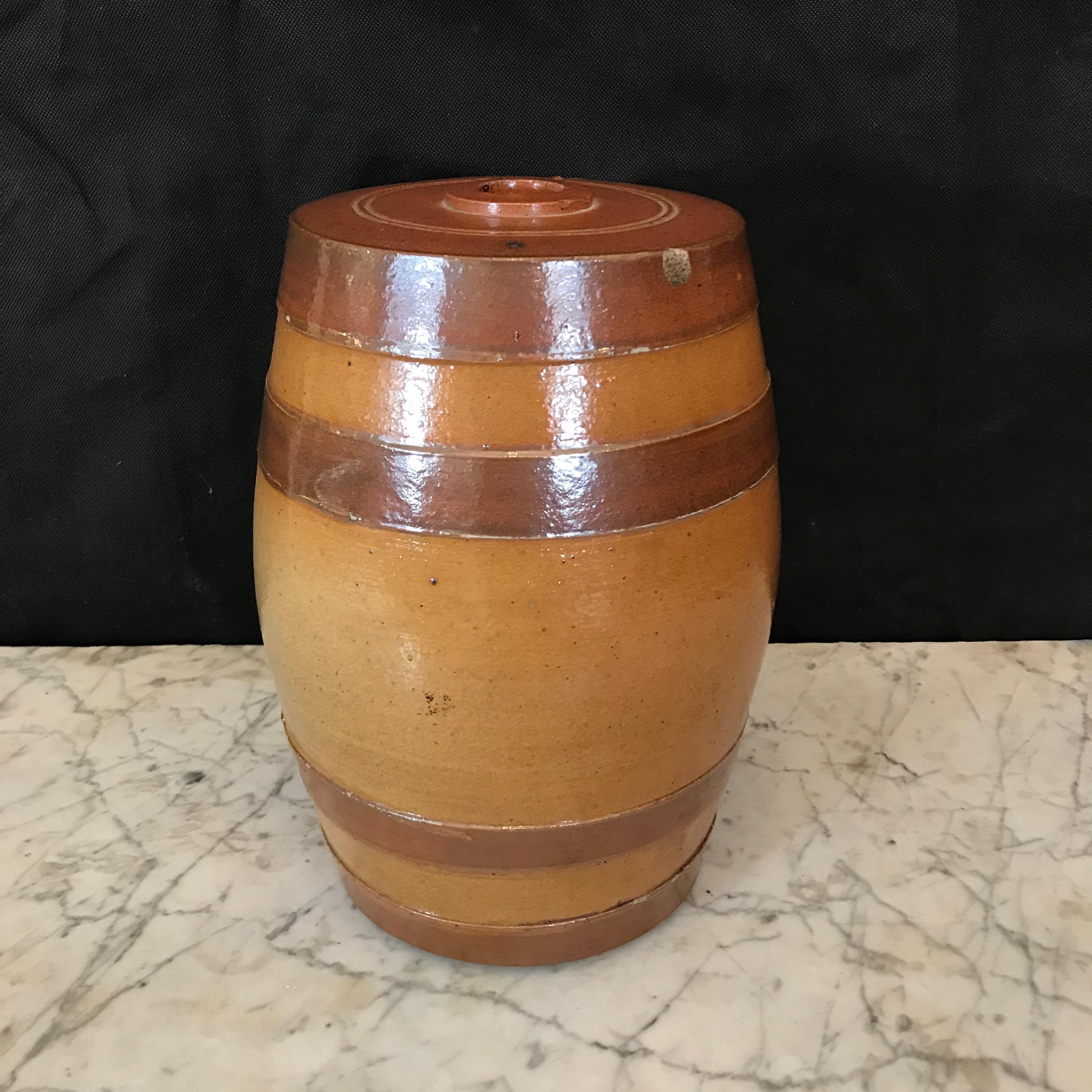 Handsome English Stoneware Antique Spirit Whiskey Barrel For Sale 3