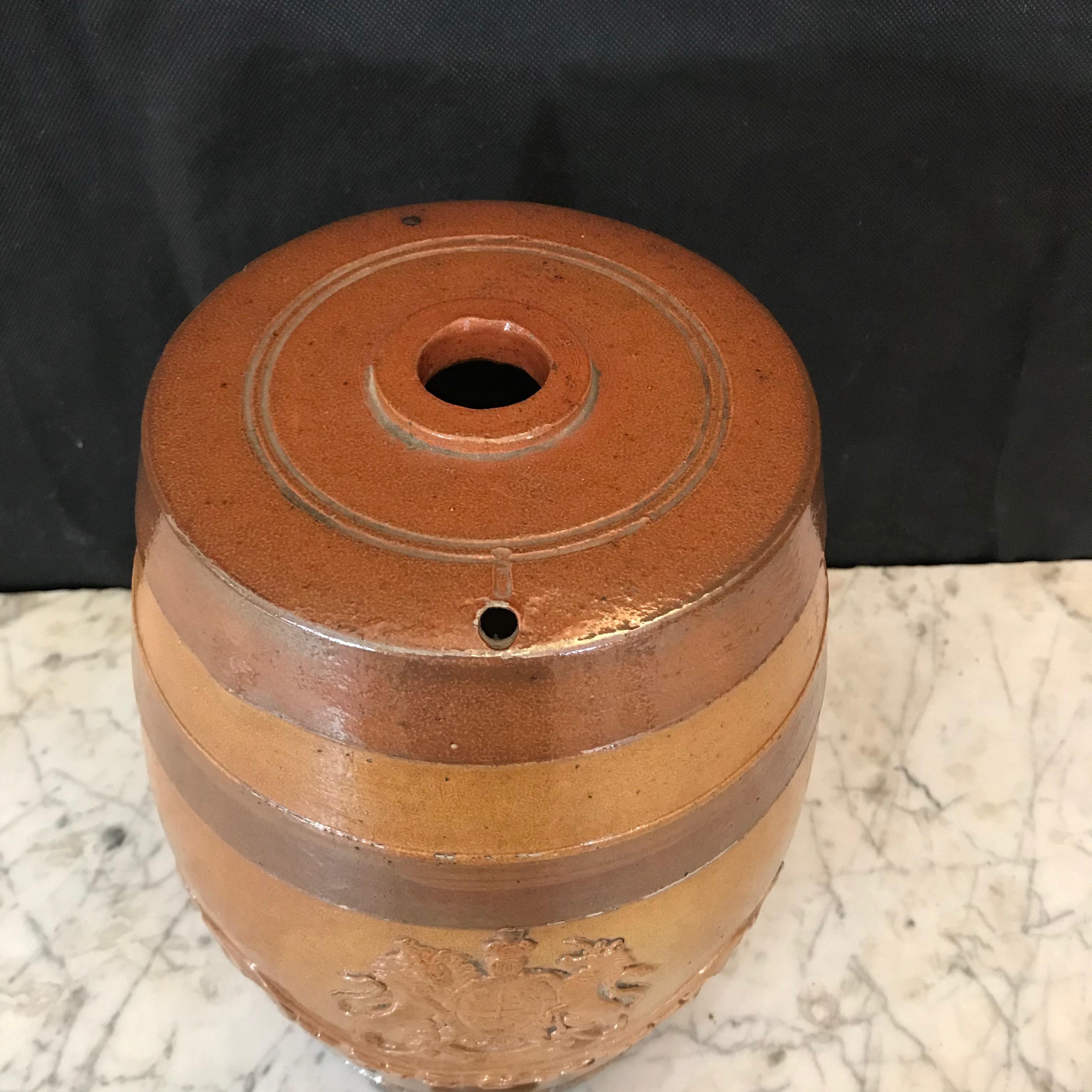 Handsome English Stoneware Antique Spirit Whiskey Barrel For Sale 4