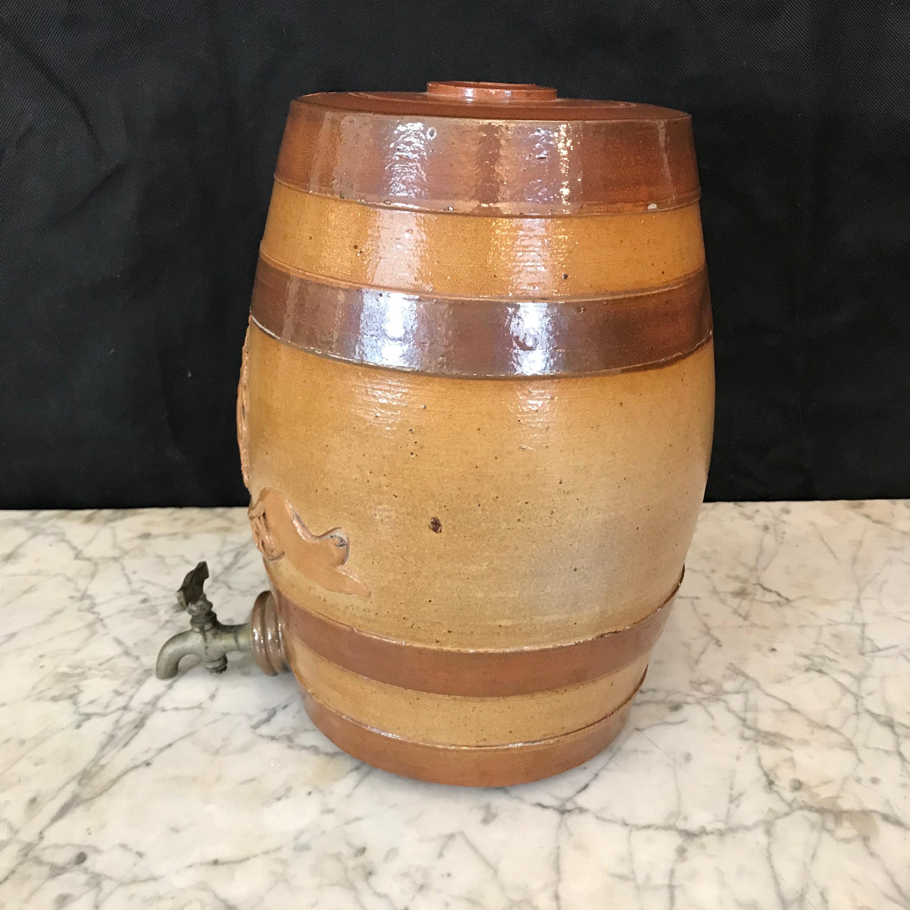 Handsome English Stoneware Antique Spirit Whiskey Barrel For Sale 2