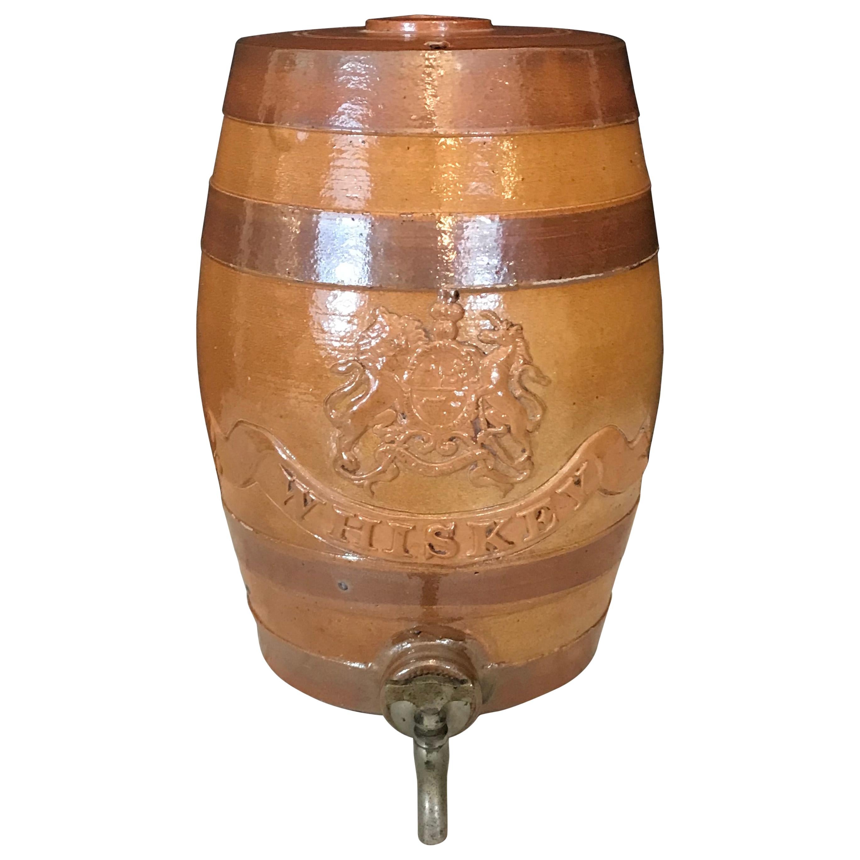 Handsome English Stoneware Antique Spirit Whiskey Barrel For Sale