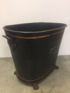 Handsome English Tole Black and Gold Kindling or Magazine Bucket