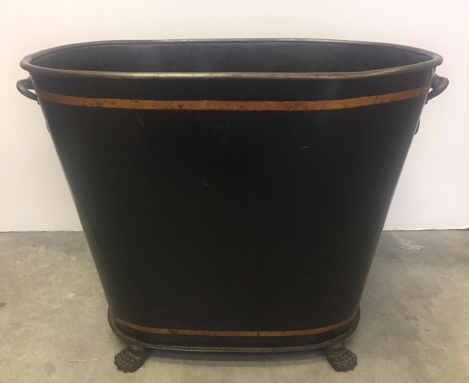 Handsome English Tole Black and Gold Kindling or Magazine Bucket 2