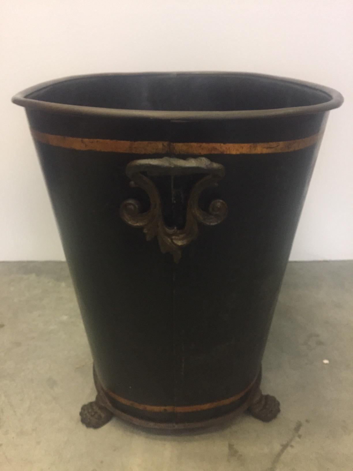 Handsome English Tole Black and Gold Kindling or Magazine Bucket 3