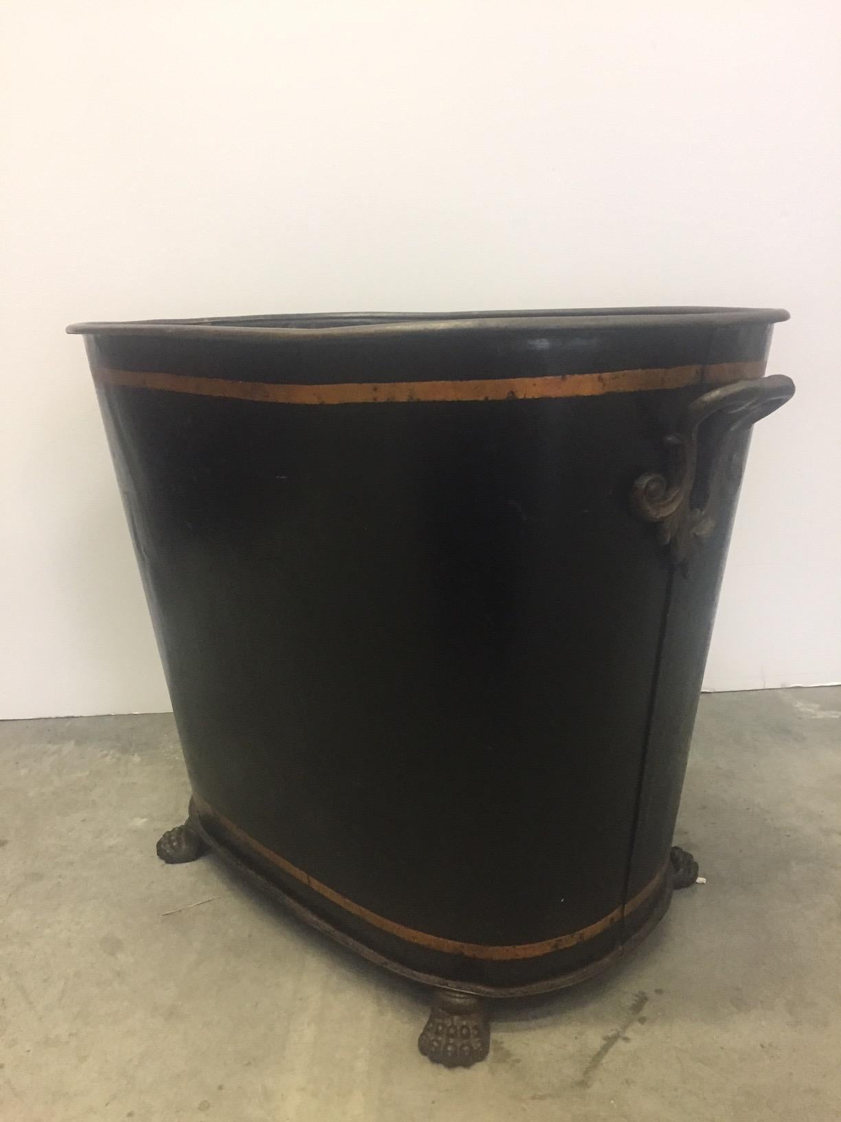 Handsome English Tole Black and Gold Kindling or Magazine Bucket 4