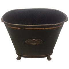 Used Handsome English Tole Black and Gold Kindling or Magazine Bucket