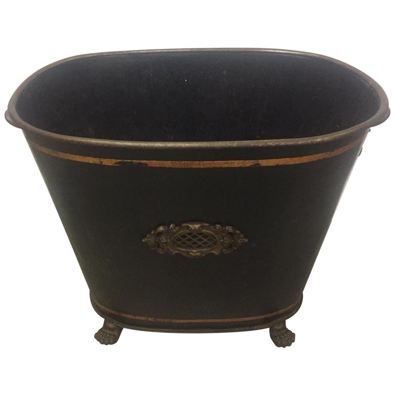Magazine Bucket Handsome English Tole Black and Gold Kindling or Magazine Bucket at 1stDibs