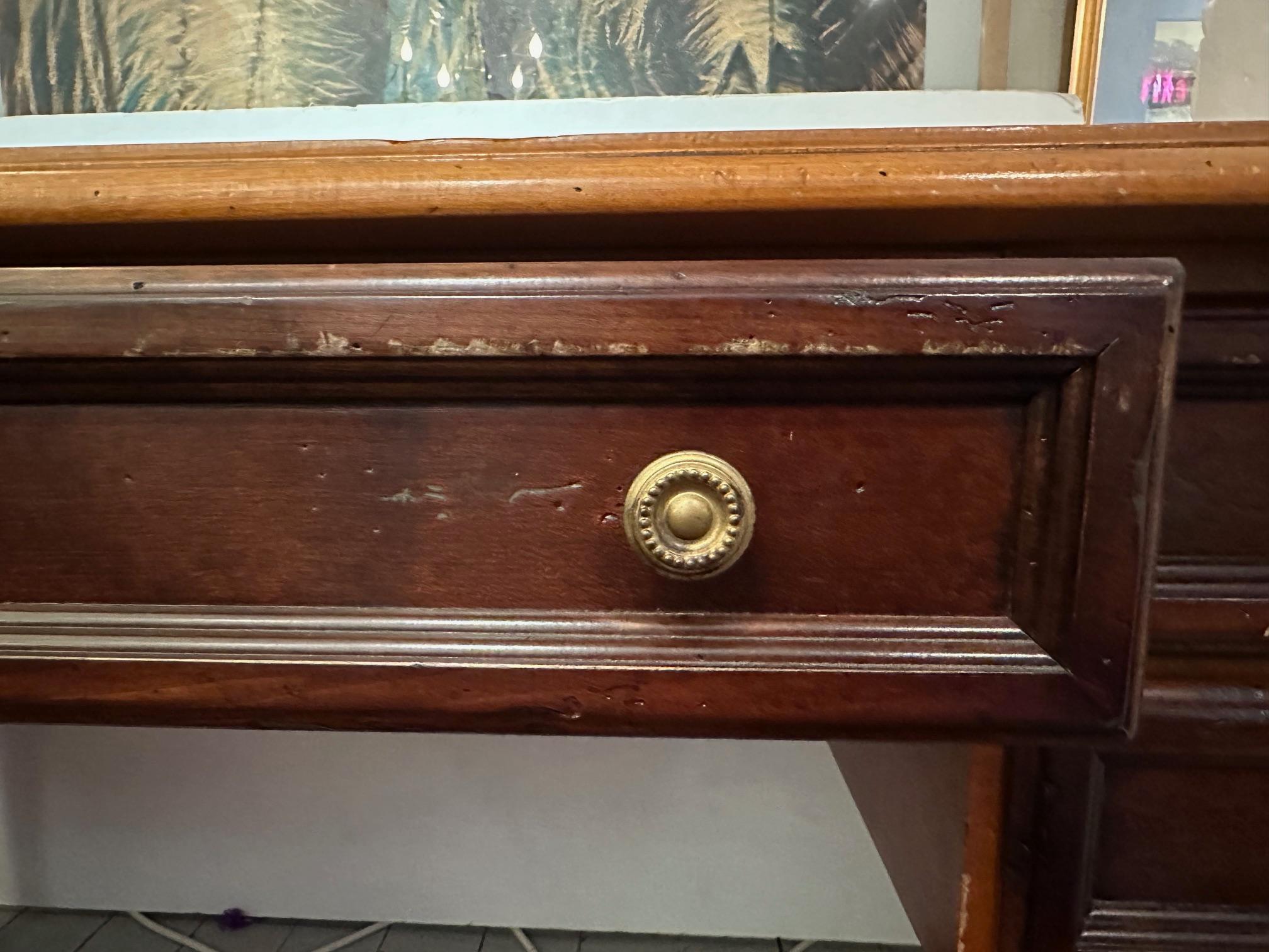 Handsome English Vintage Fruitwood Writing Desk with Leather Blotter For Sale 4