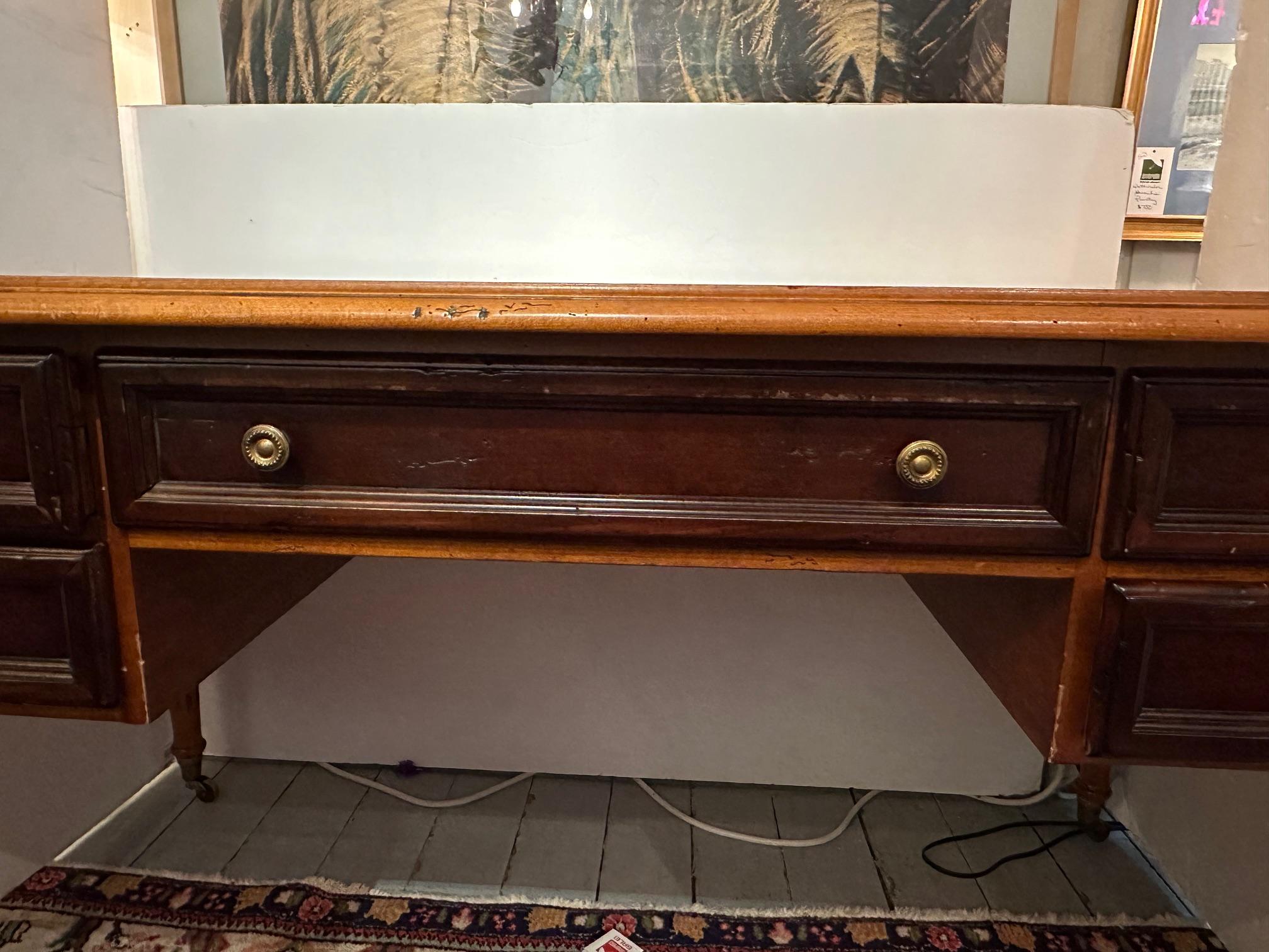 Late 20th Century Handsome English Vintage Fruitwood Writing Desk with Leather Blotter For Sale