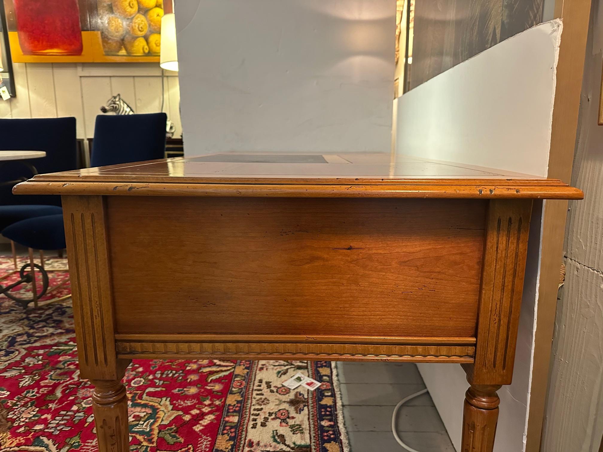 Handsome English Vintage Fruitwood Writing Desk with Leather Blotter For Sale 1