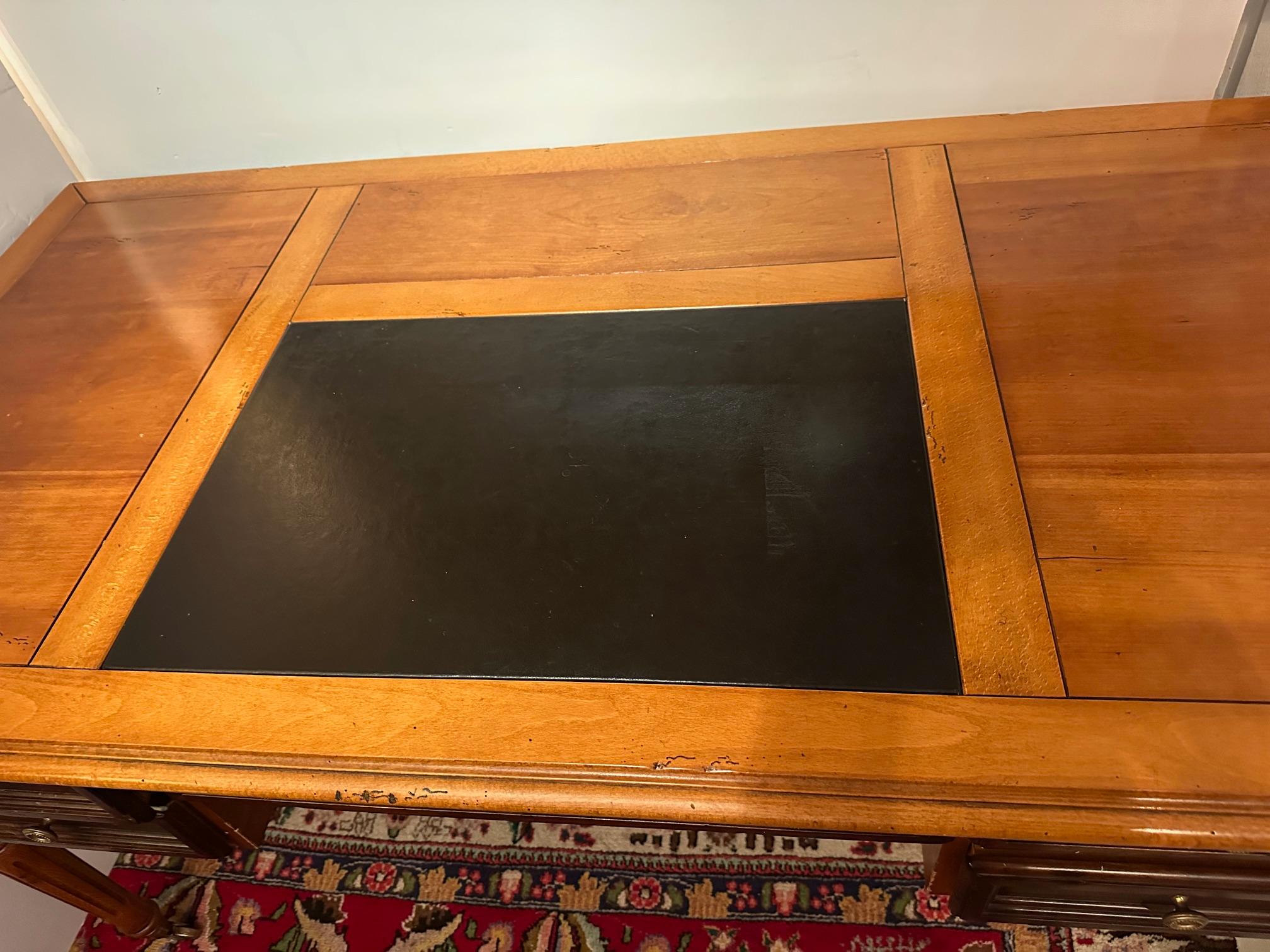 Handsome English Vintage Fruitwood Writing Desk with Leather Blotter For Sale 2