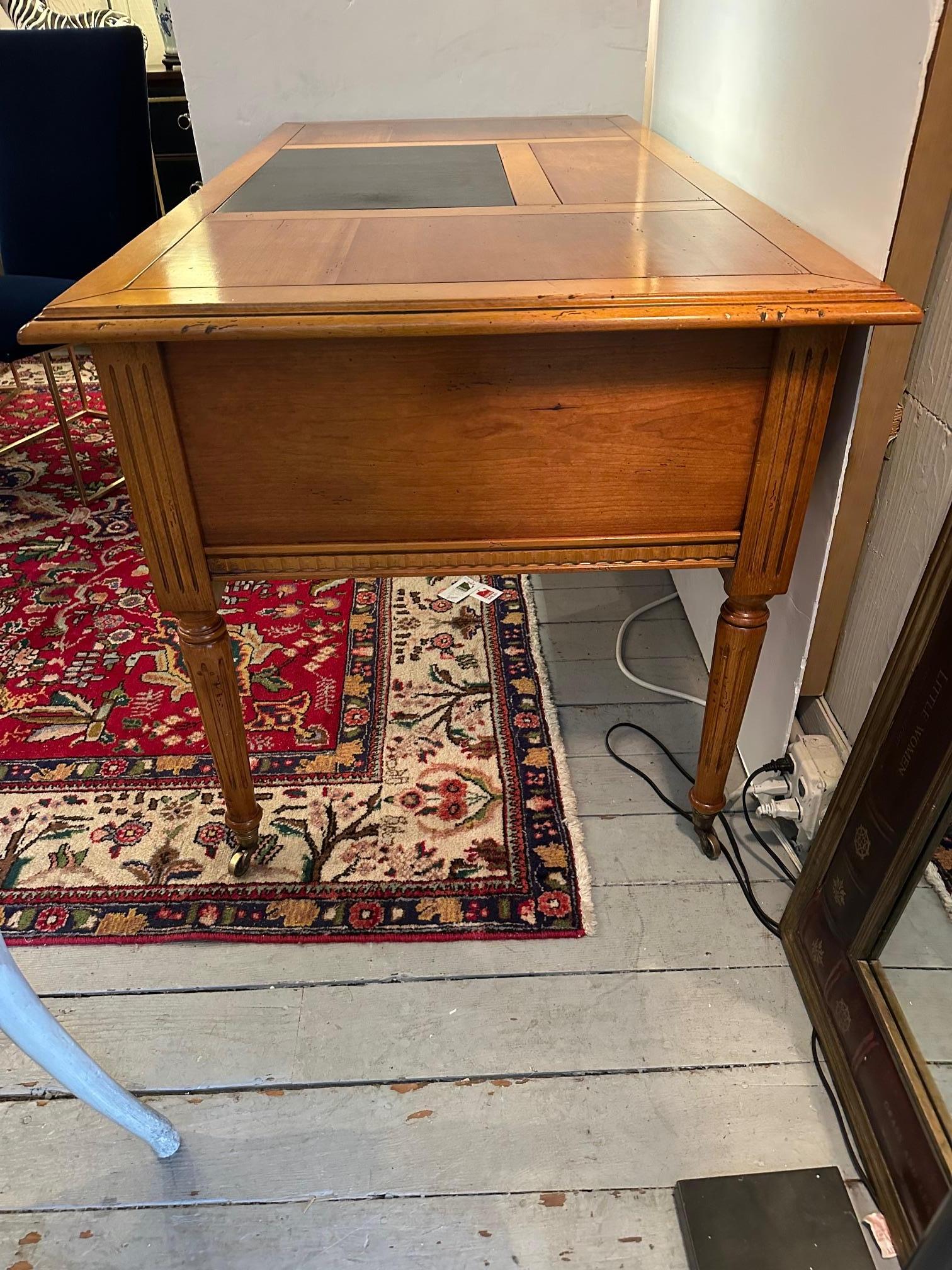 Handsome English Vintage Fruitwood Writing Desk with Leather Blotter For Sale 3