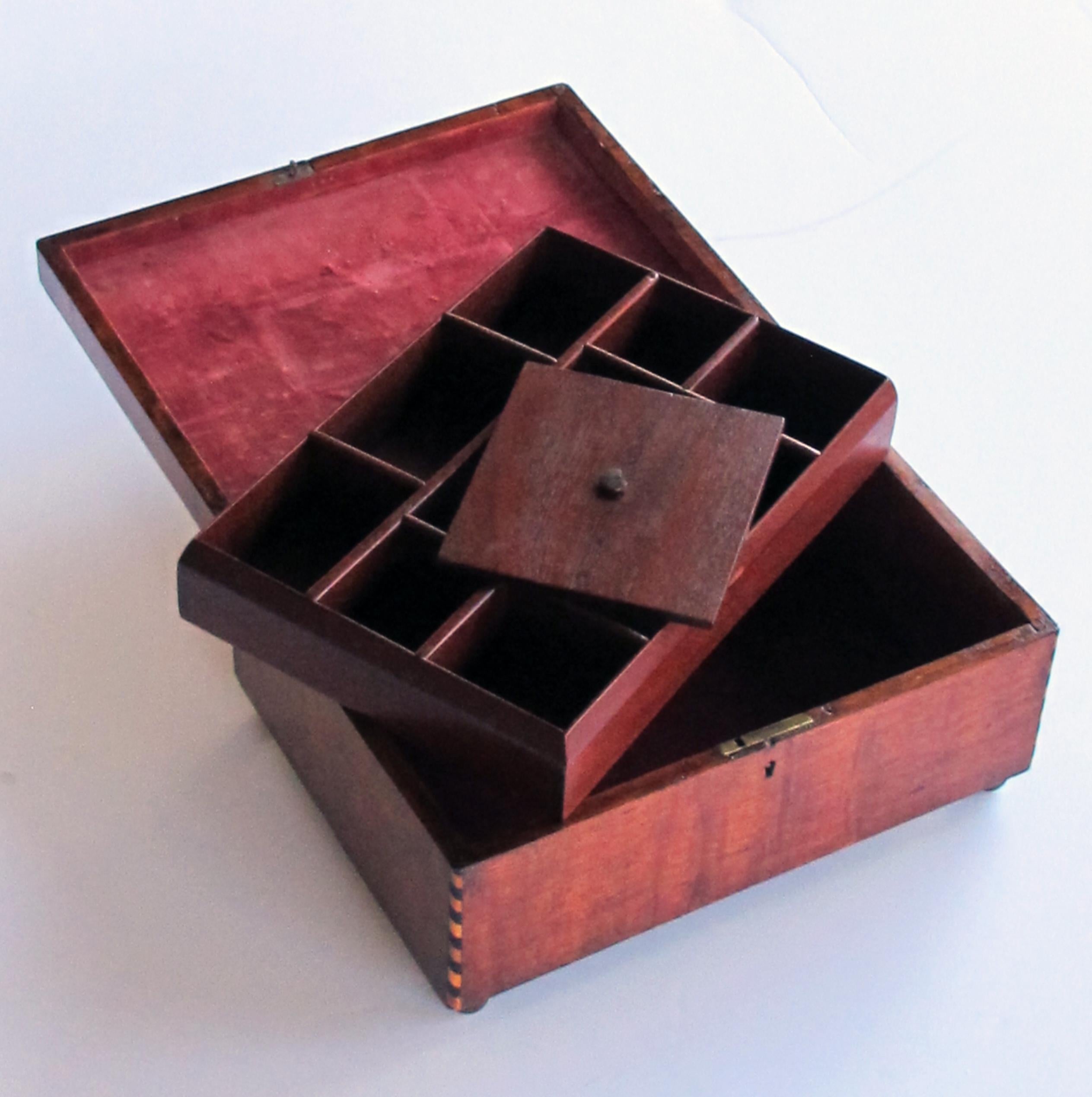 Handsome English William IV Mahogany Dressing Box with Tumbling Block Inlay In Excellent Condition In San Francisco, CA
