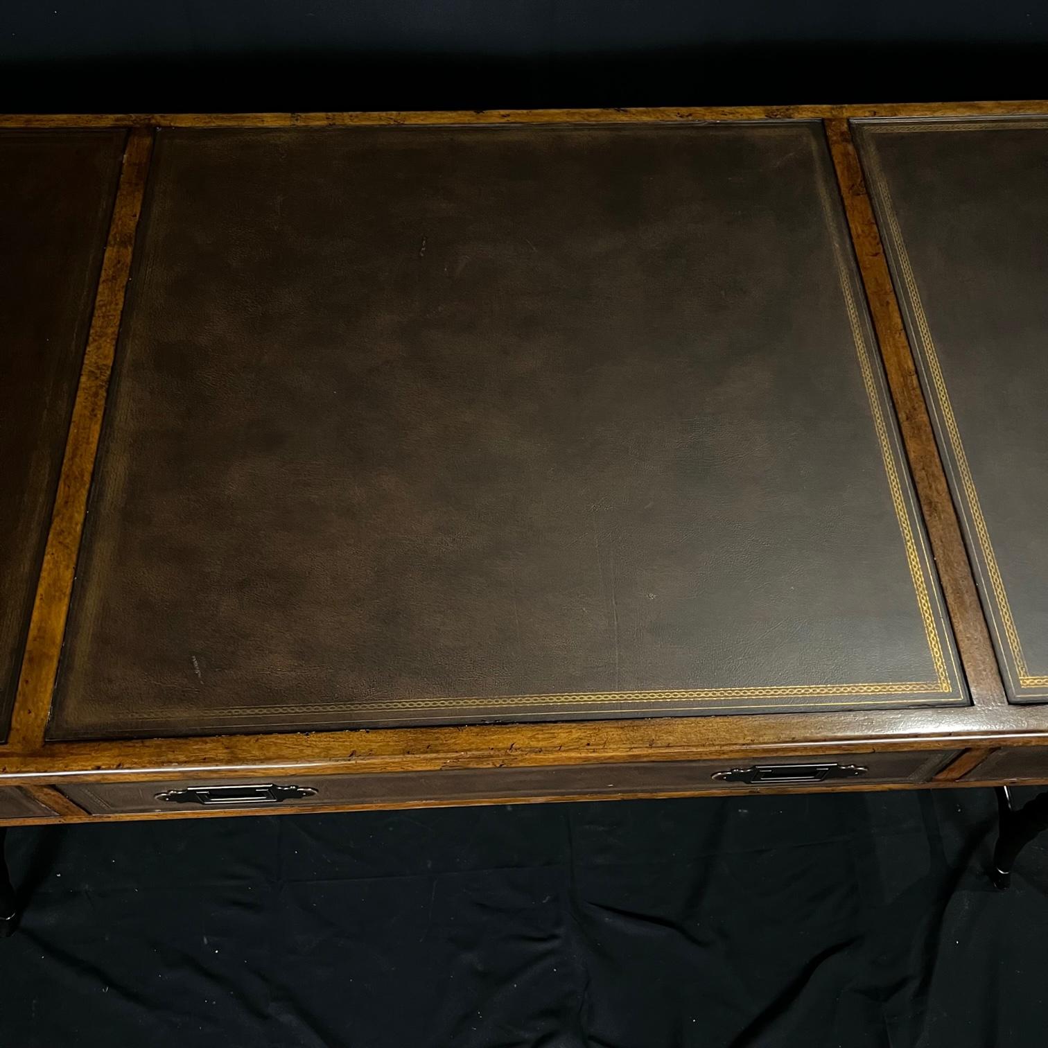 Leather Handsome Campaign Style Writing Table Desk