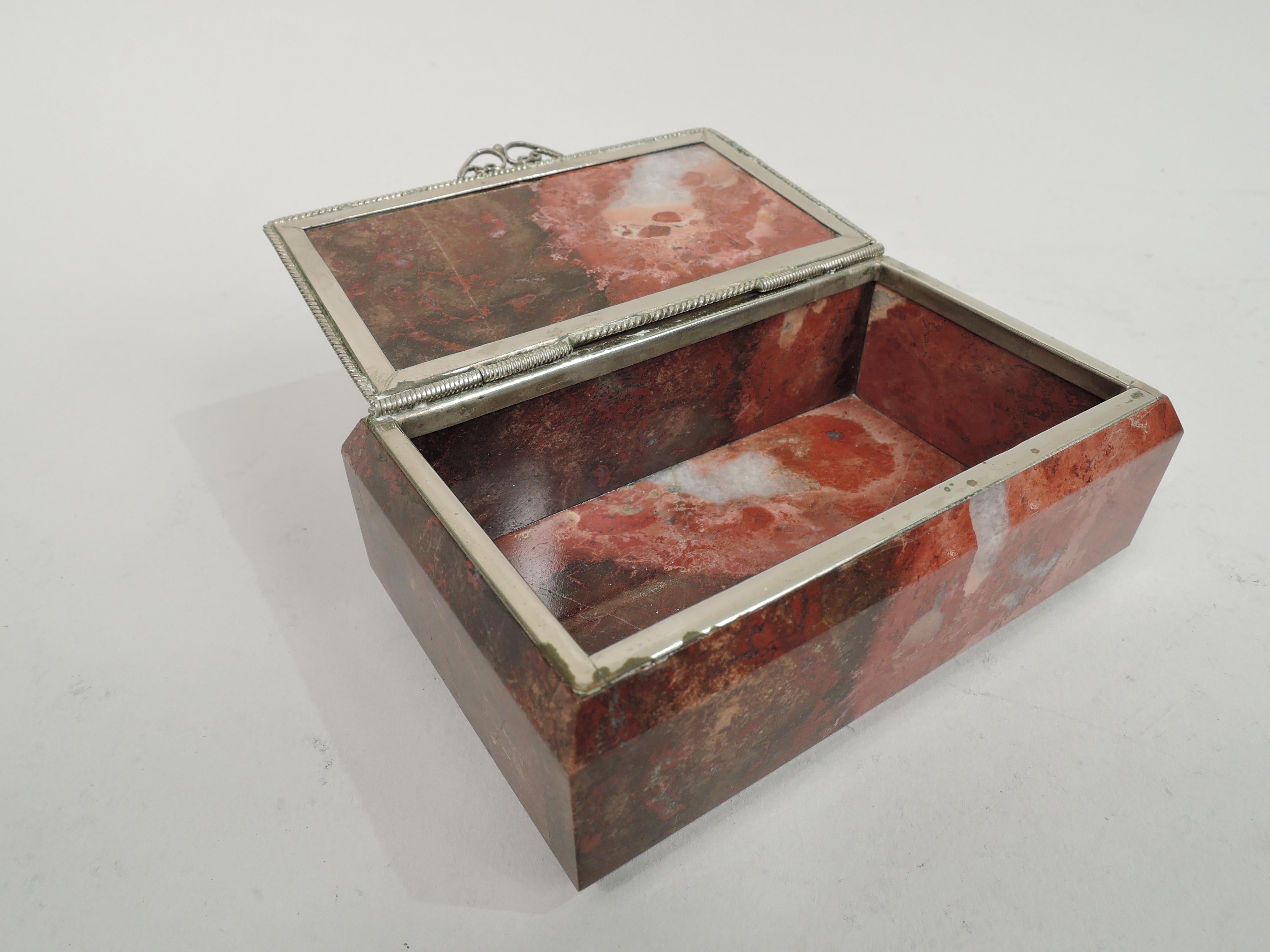 Handsome European Red Stone Trinket Box In Good Condition In New York, NY