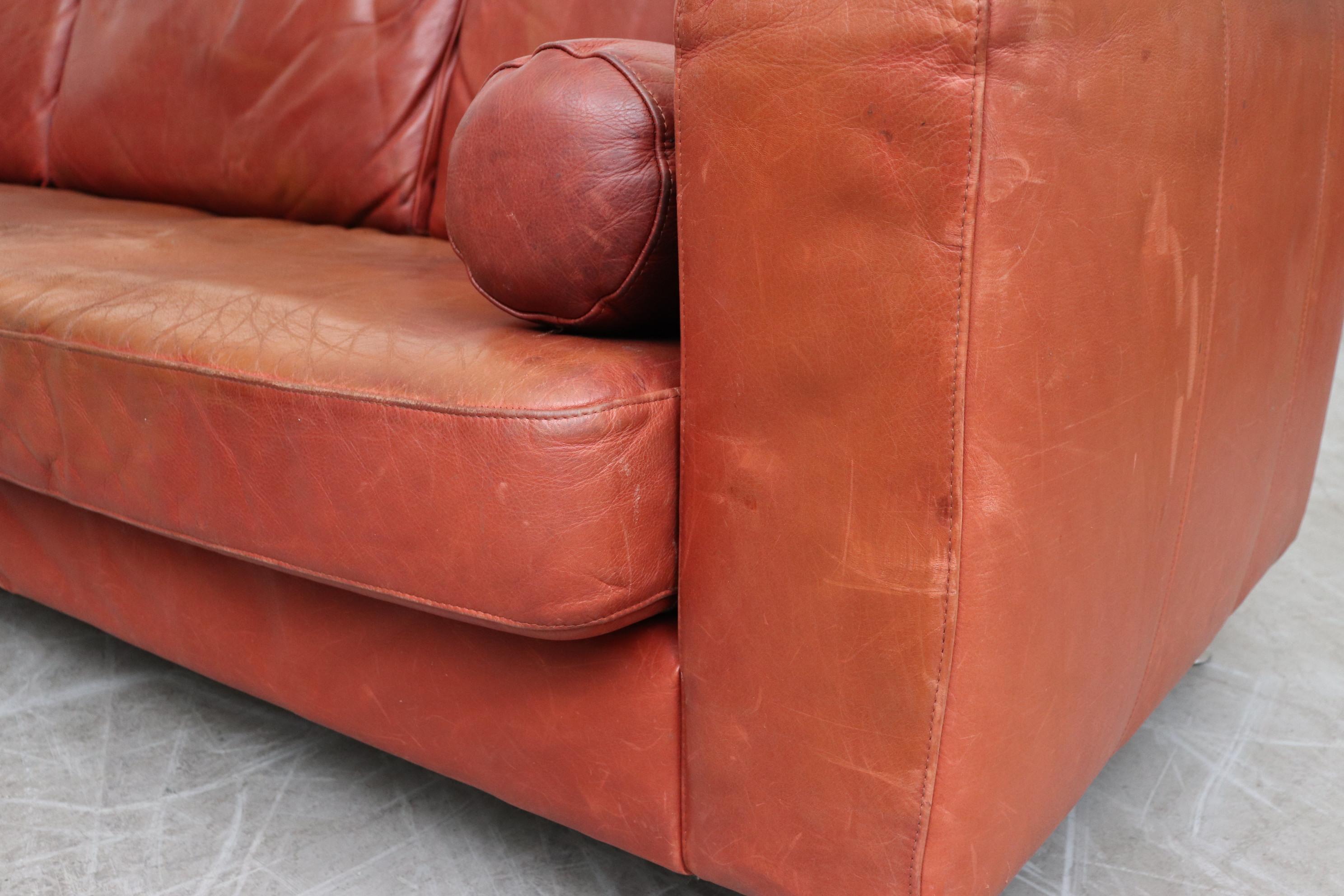 Handsome Extra Long Knoll Style Leather Sofa 1