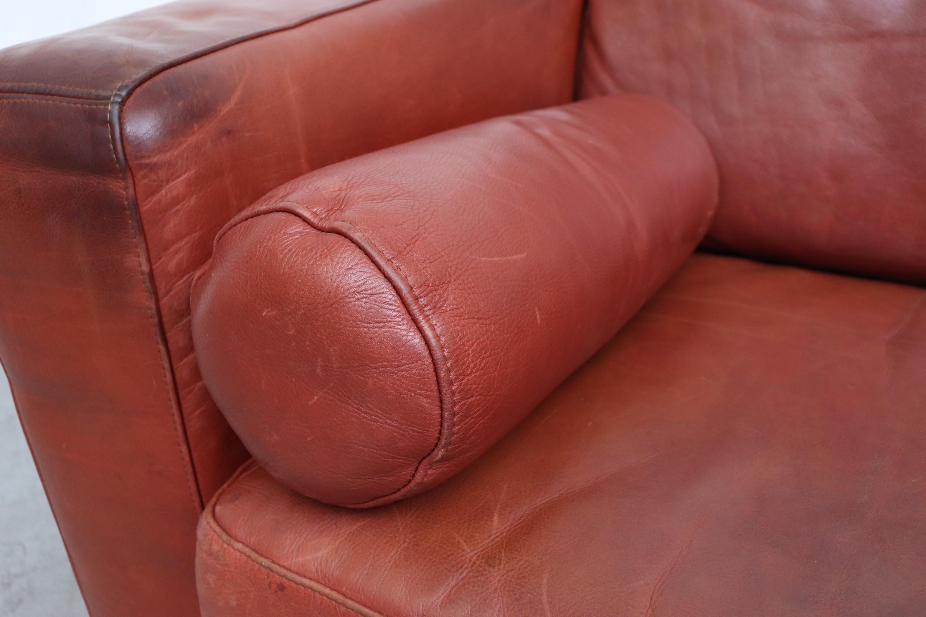 Dutch Handsome Extra Long Knoll Style Leather Sofa