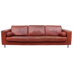 Handsome Extra Long Knoll Style Leather Sofa