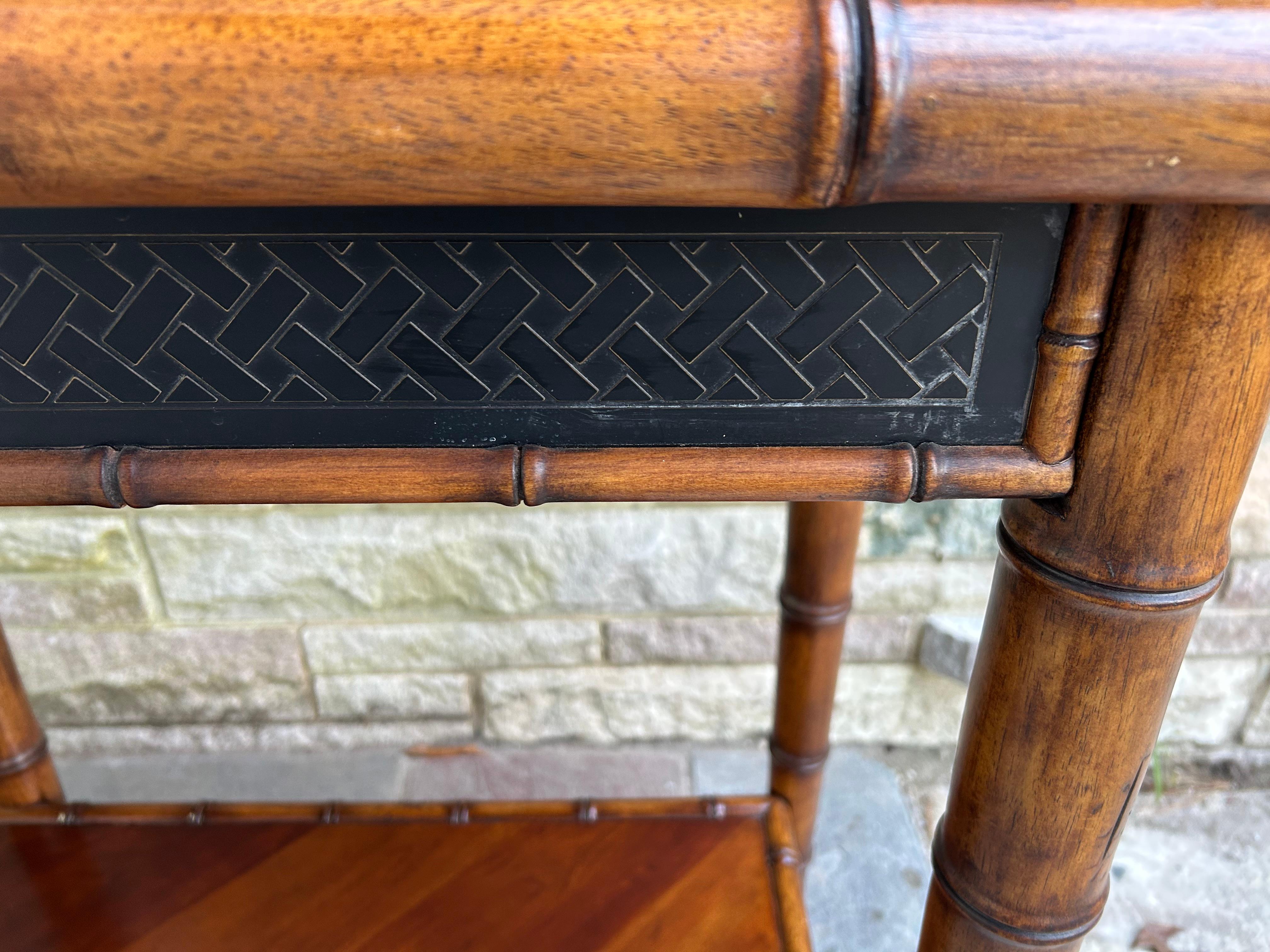 Handsome Faux Bamboo 2 Tier Console Table Mid-Century Modern For Sale 4