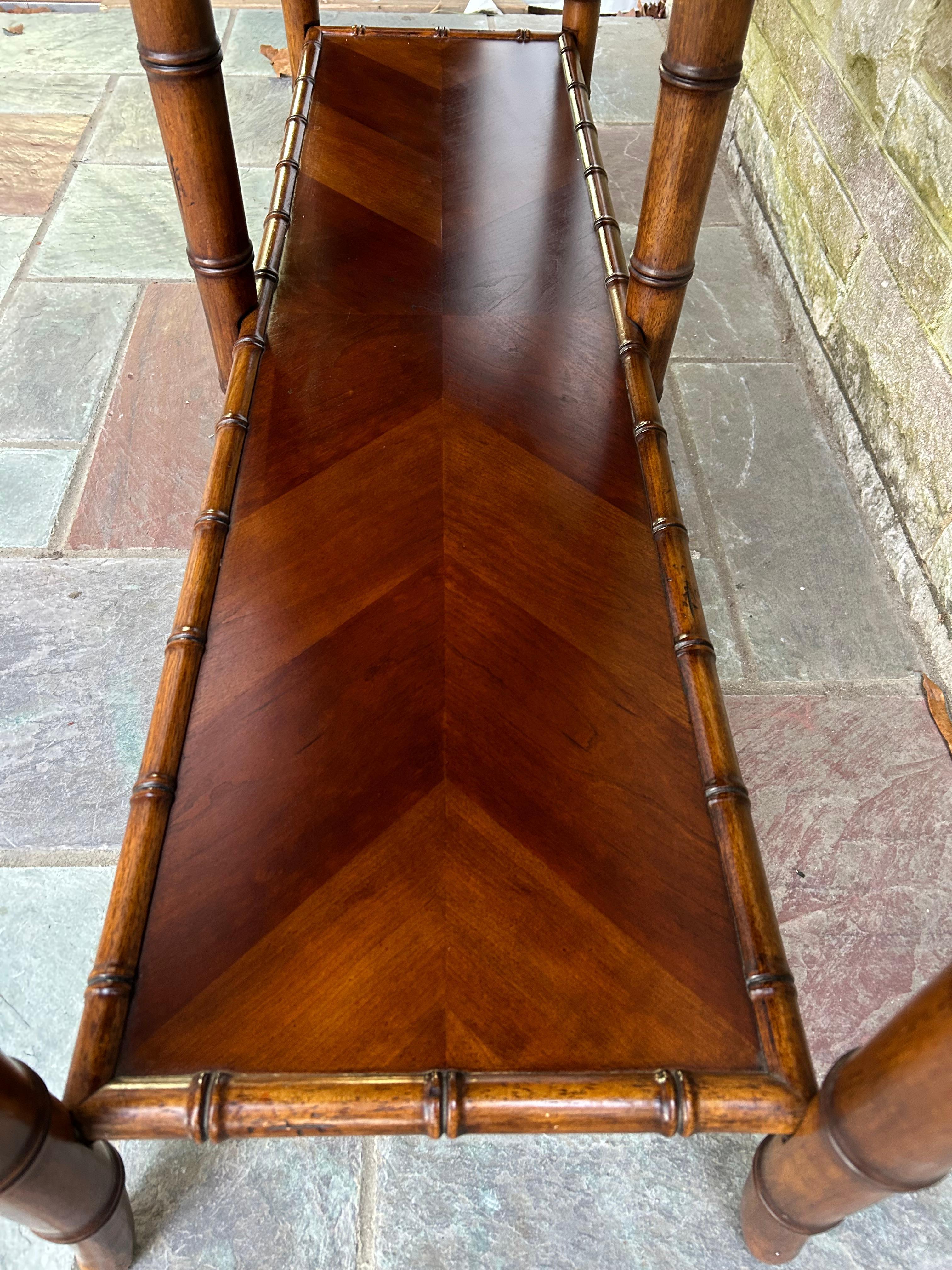 Handsome Faux Bamboo 2 Tier Console Table Mid-Century Modern For Sale 6