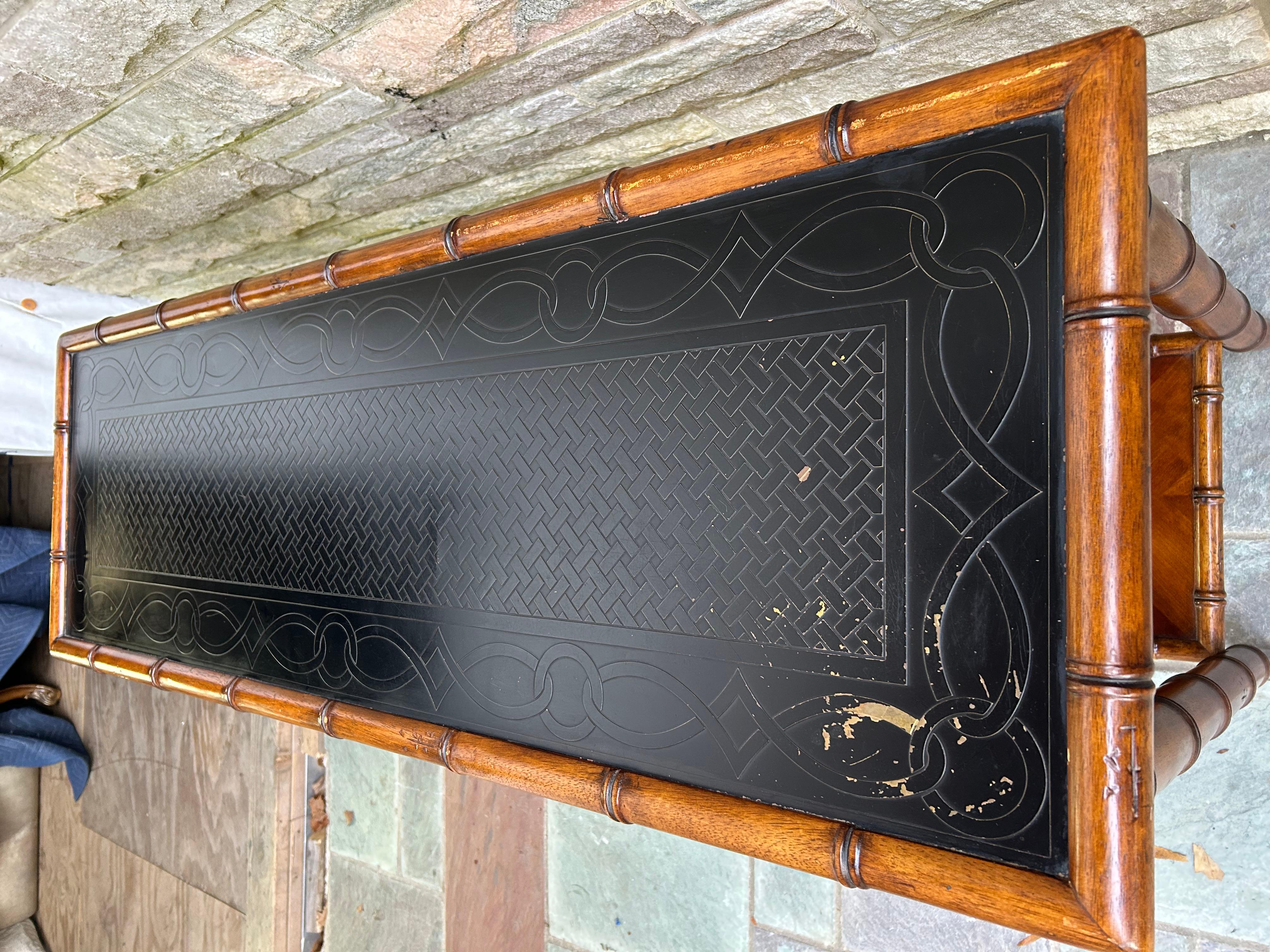 Handsome Faux Bamboo 2 Tier Console Table Mid-Century Modern For Sale 7