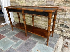 Handsome Faux Bamboo 2 Tier Console Table Mid-Century Modern