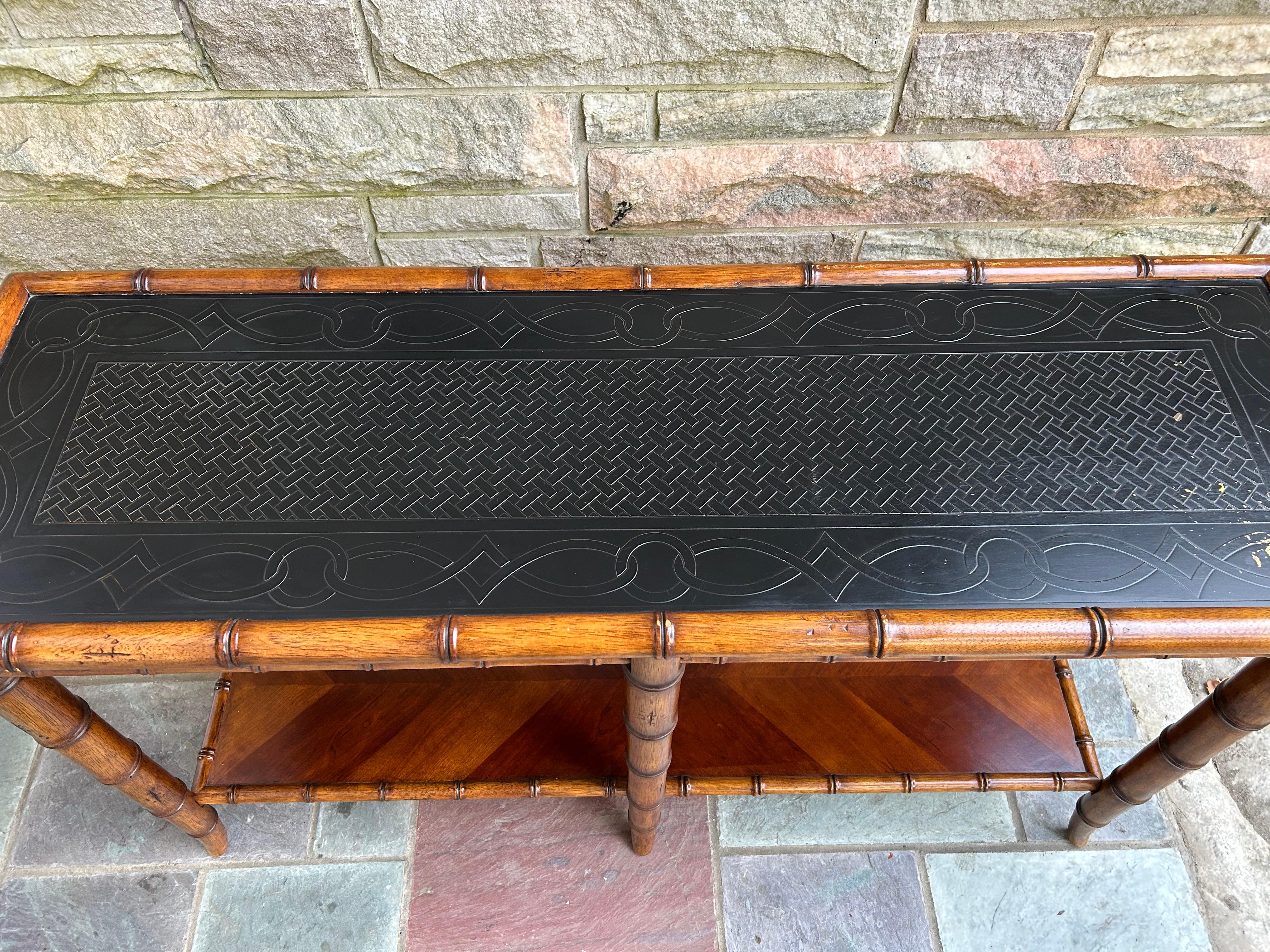 Late 20th Century Handsome Faux Bamboo 2 Tier Console Table Mid-Century Modern For Sale