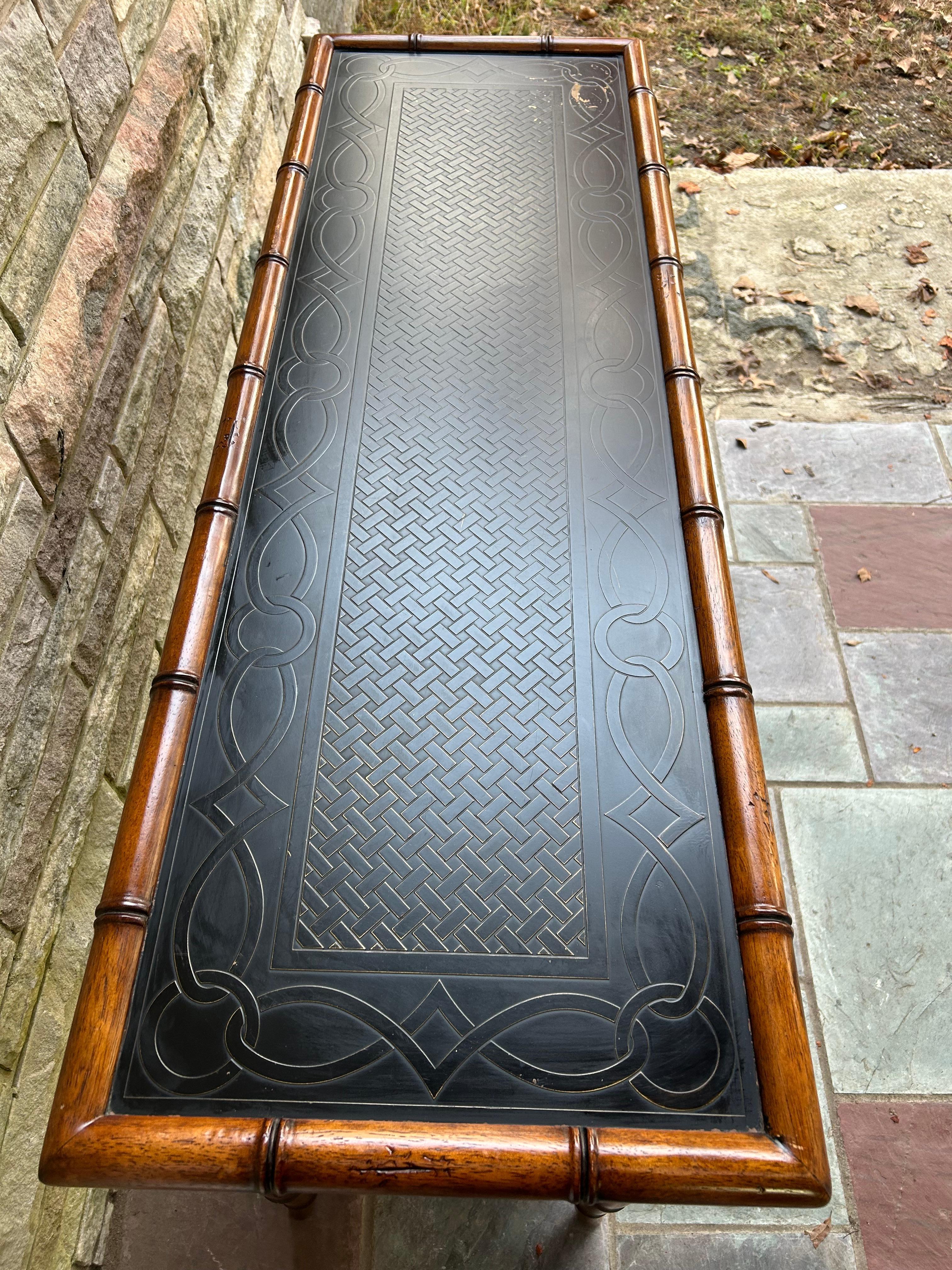 Handsome Faux Bamboo 2 Tier Console Table Mid-Century Modern For Sale 2