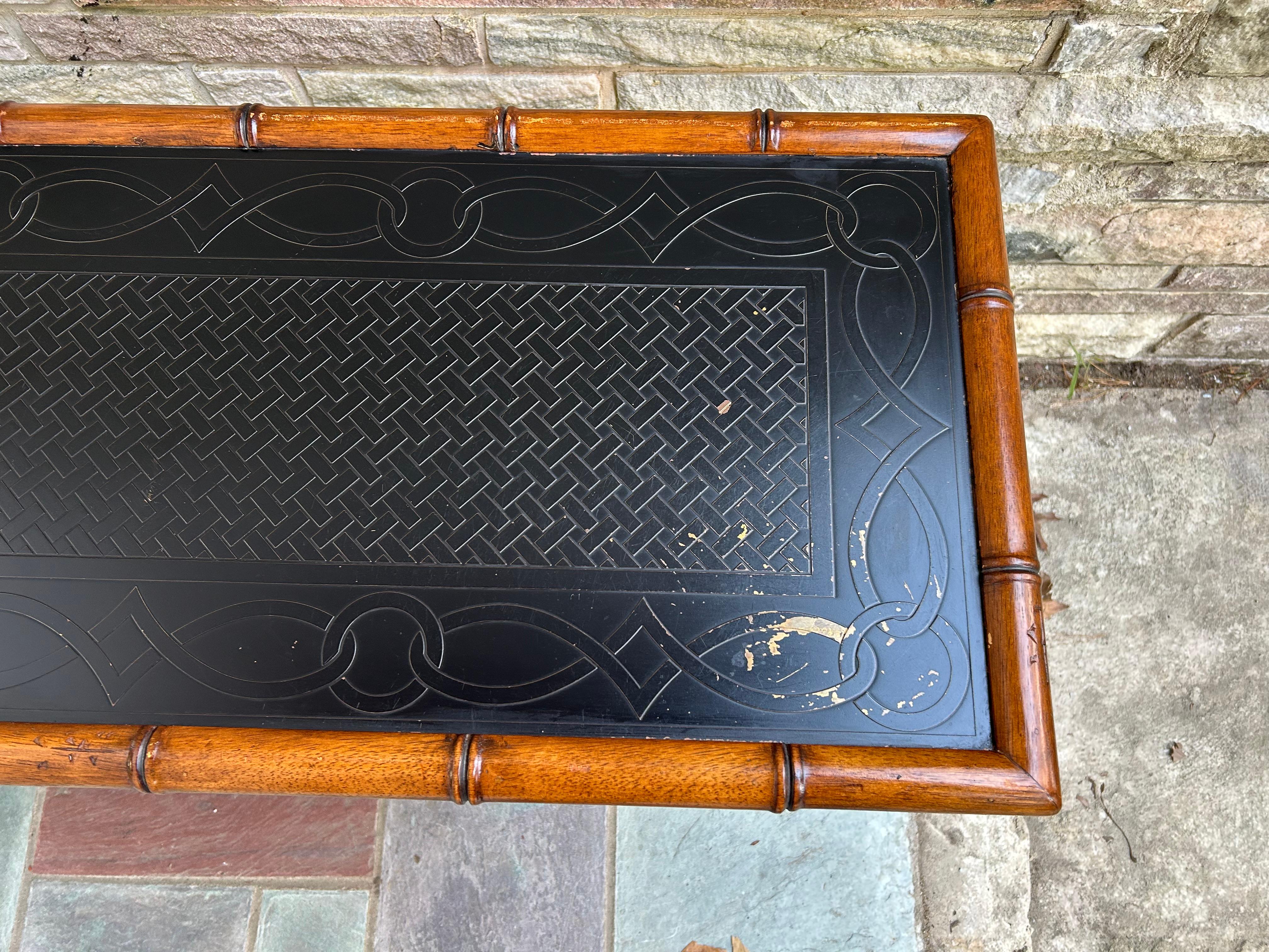 Handsome Faux Bamboo 2 Tier Console Table Mid-Century Modern For Sale 3
