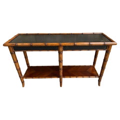 Handsome Faux Bamboo 2 Tier Console Table Mid-Century Modern